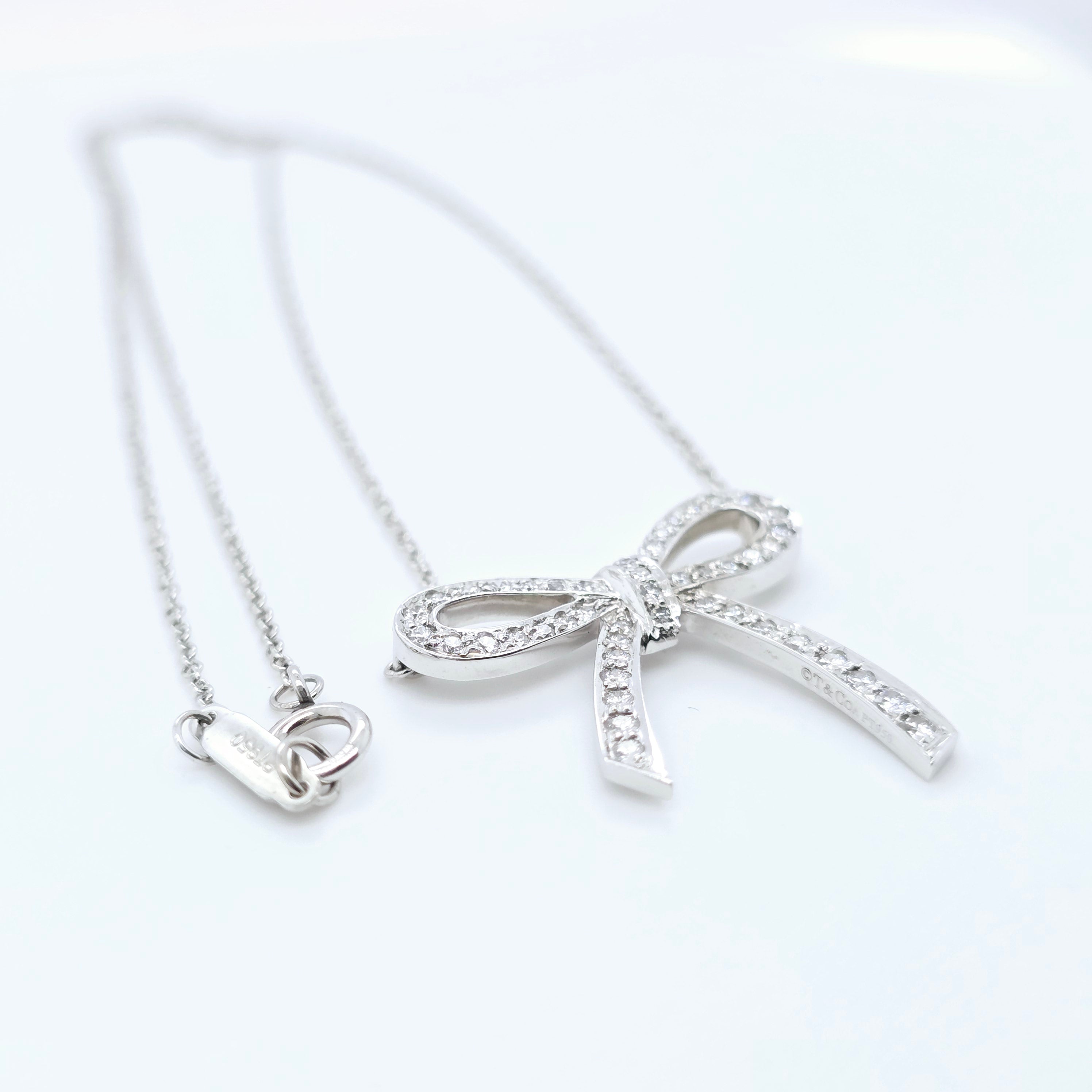 Tiffany & Co. Platinum and Diamond Bow Ribbon Necklace