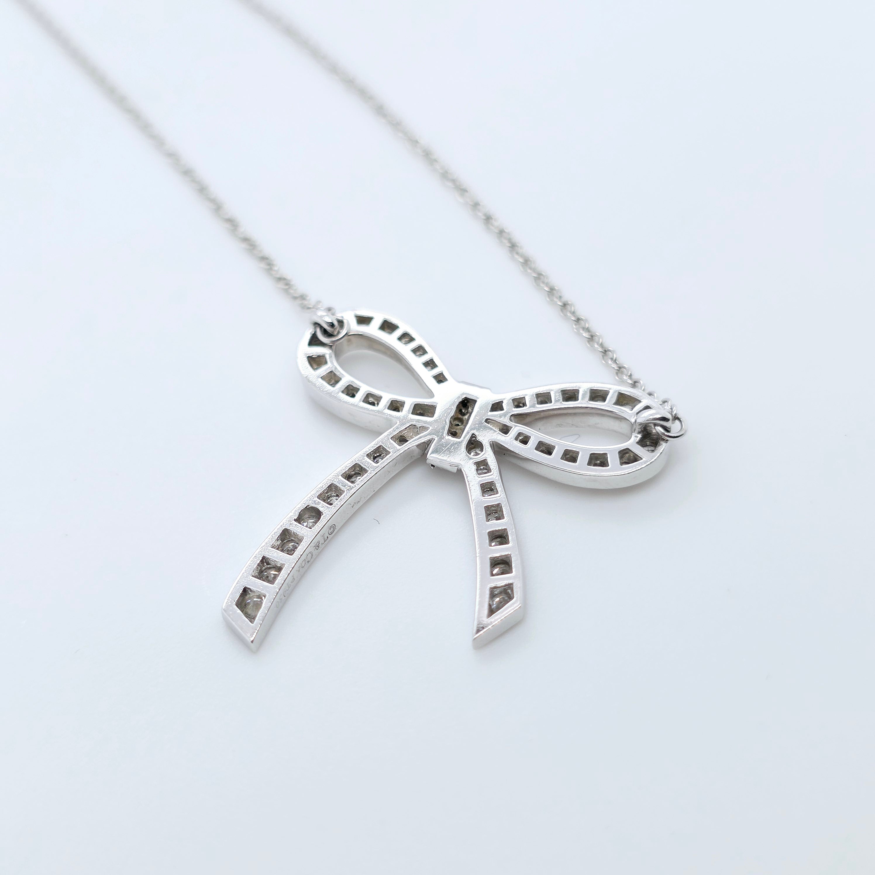 Tiffany & Co. Platinum and Diamond Bow Ribbon Necklace