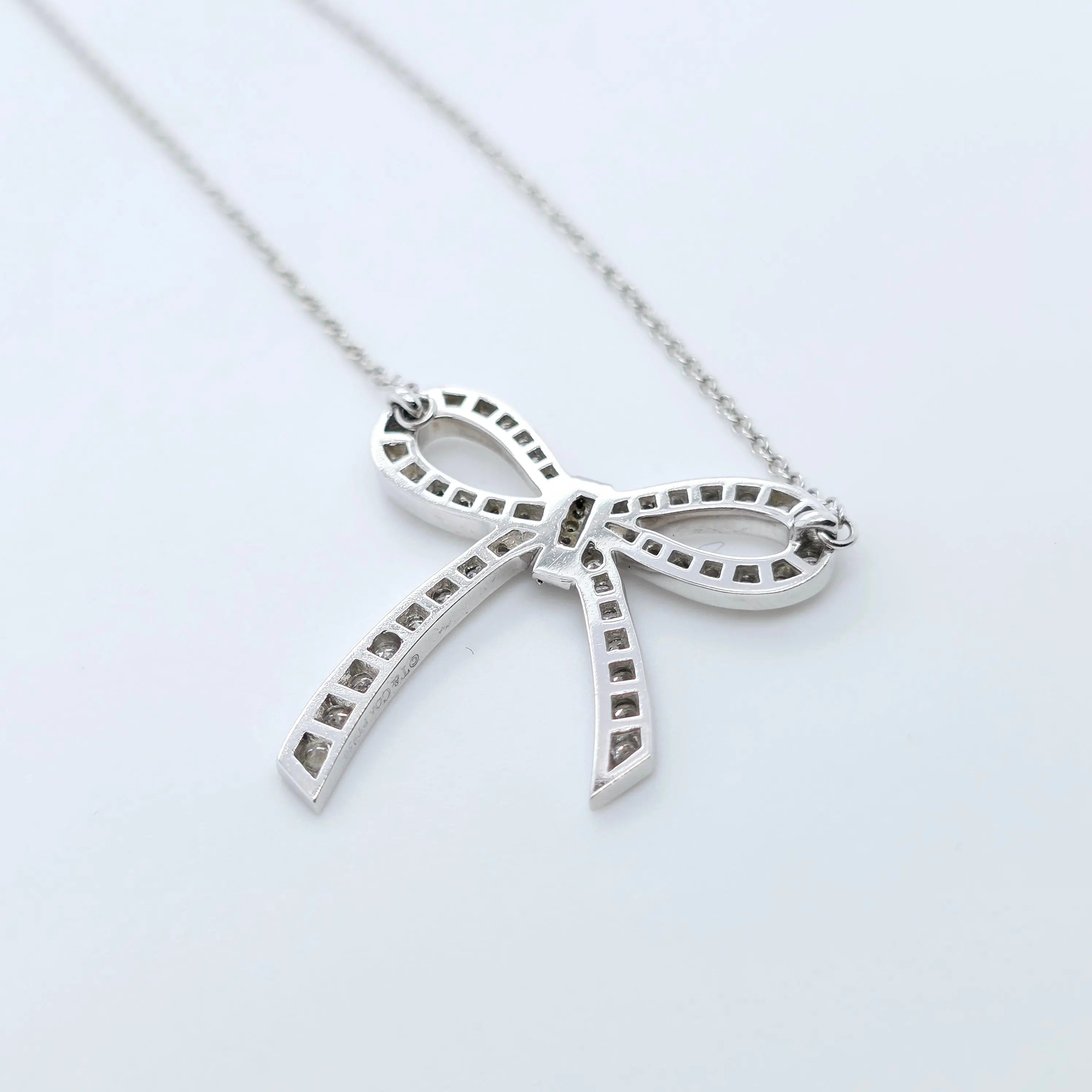 Tiffany & Co. Platinum and Diamond Bow Ribbon Necklace Chloe's Jewellers