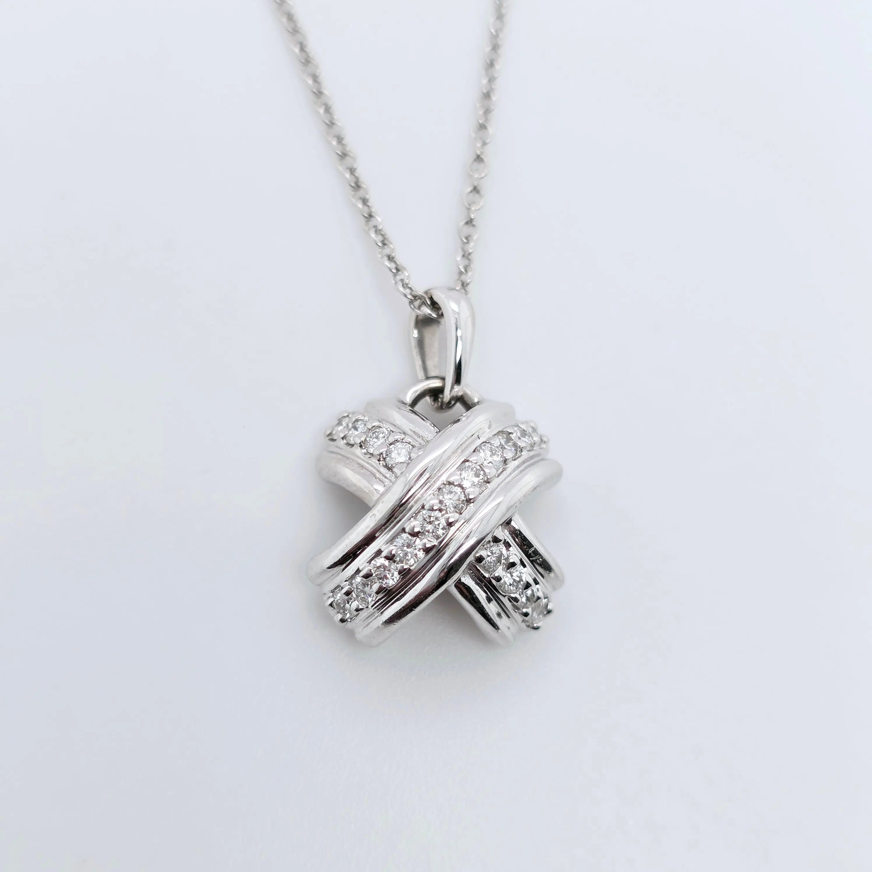 Tiffany & Co. Signature X Pave Diamond Pendant Necklace in 18ct White Gold Chloe's Jewellers