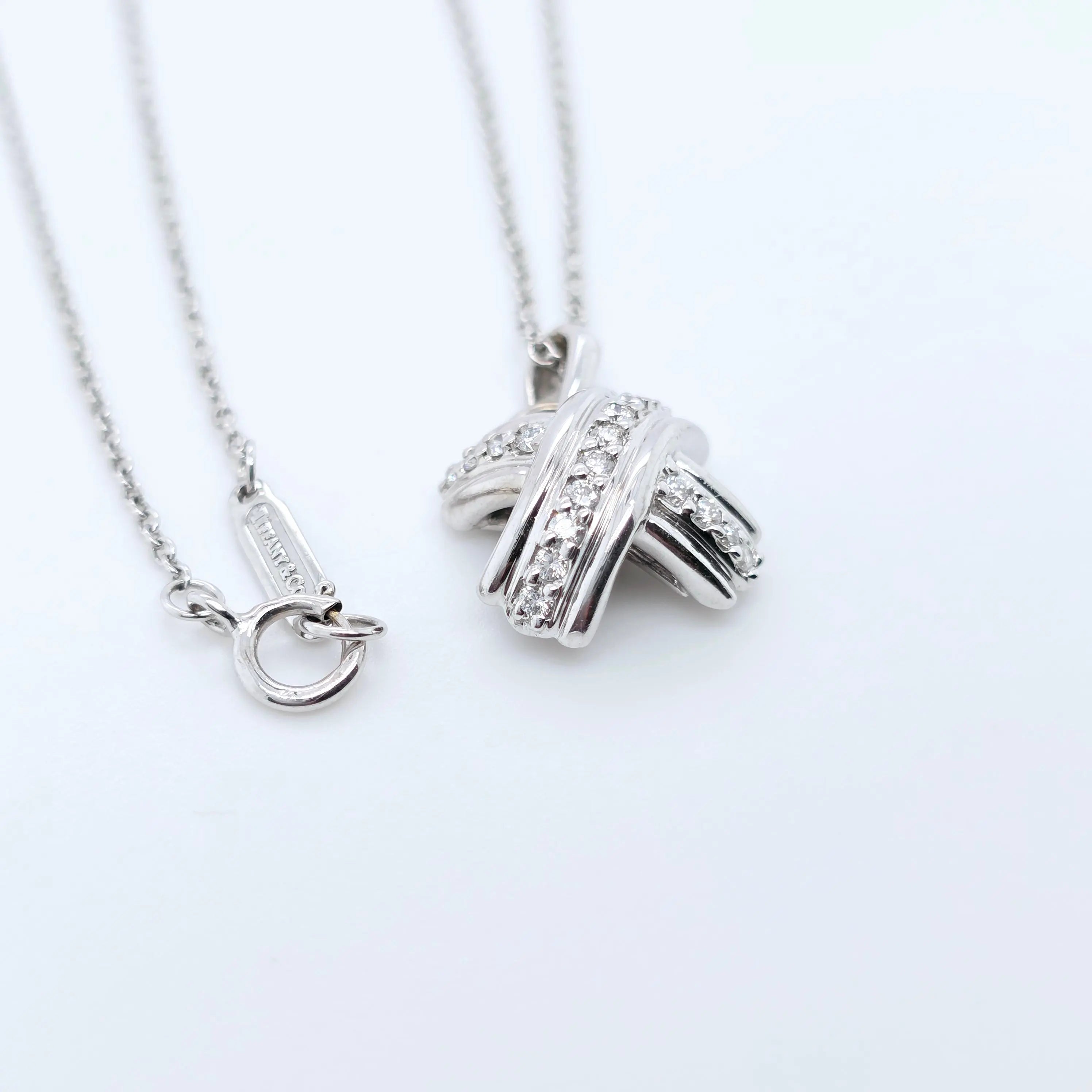 Tiffany & Co. Signature X Pave Diamond Pendant Necklace in 18ct White Gold Chloe's Jewellers
