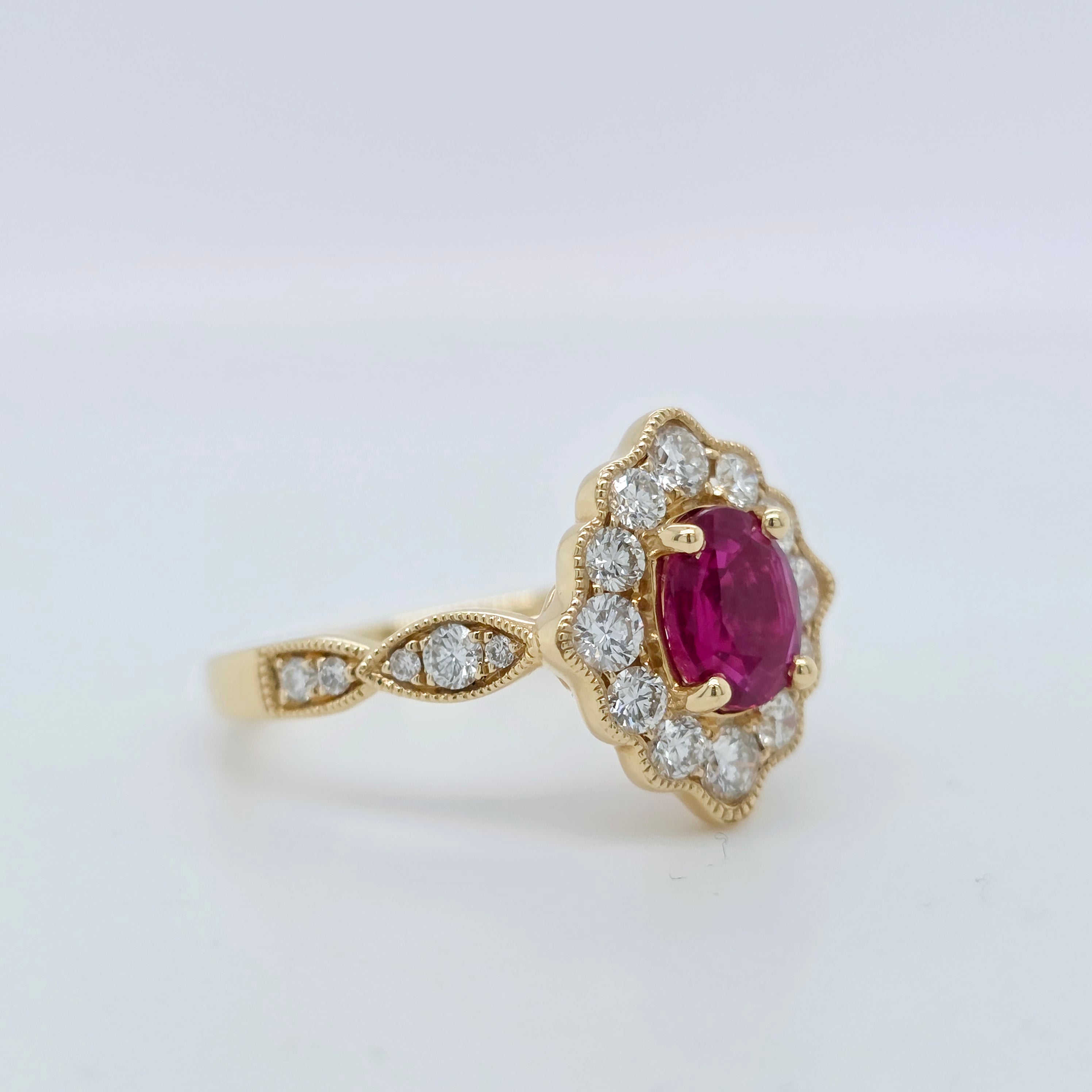 1.01ct Burma Ruby Engagement Ring | F VS1 Diamonds | 18K Gold