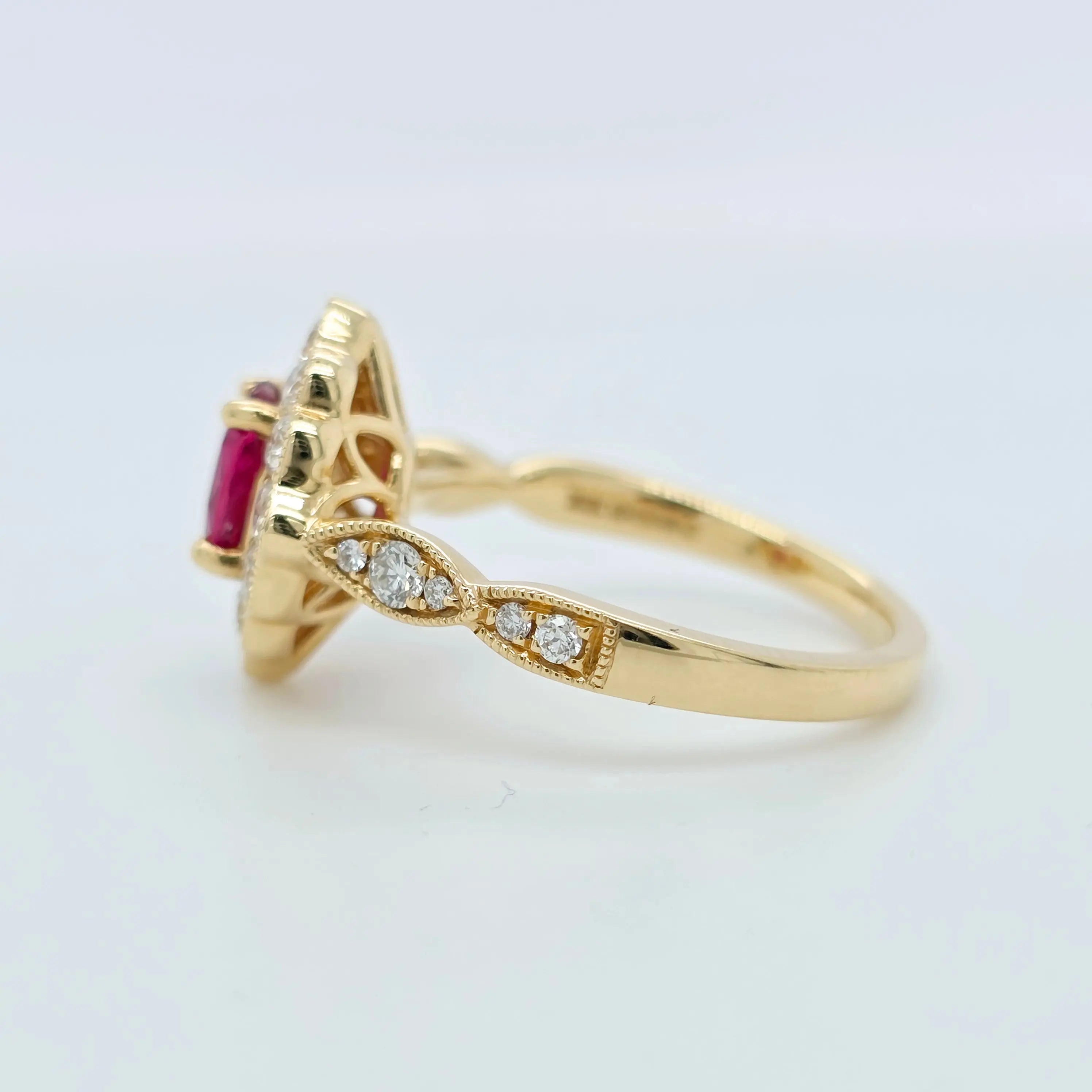 1.01ct Burma Ruby Engagement Ring | F VS1 Diamonds | 18K Gold Chloe's Jewellers