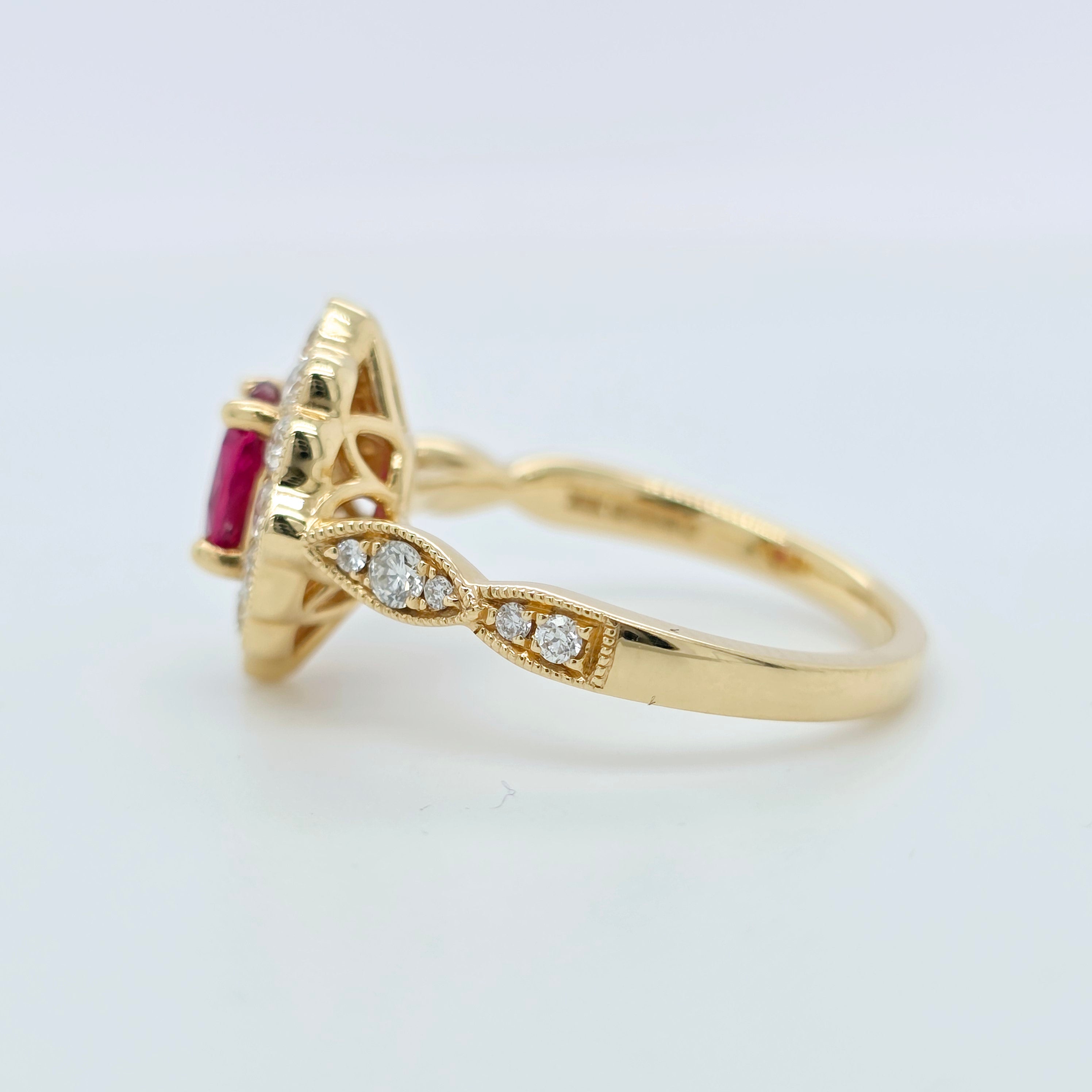 1.01ct Burma Ruby Engagement Ring | F VS1 Diamonds | 18K Gold