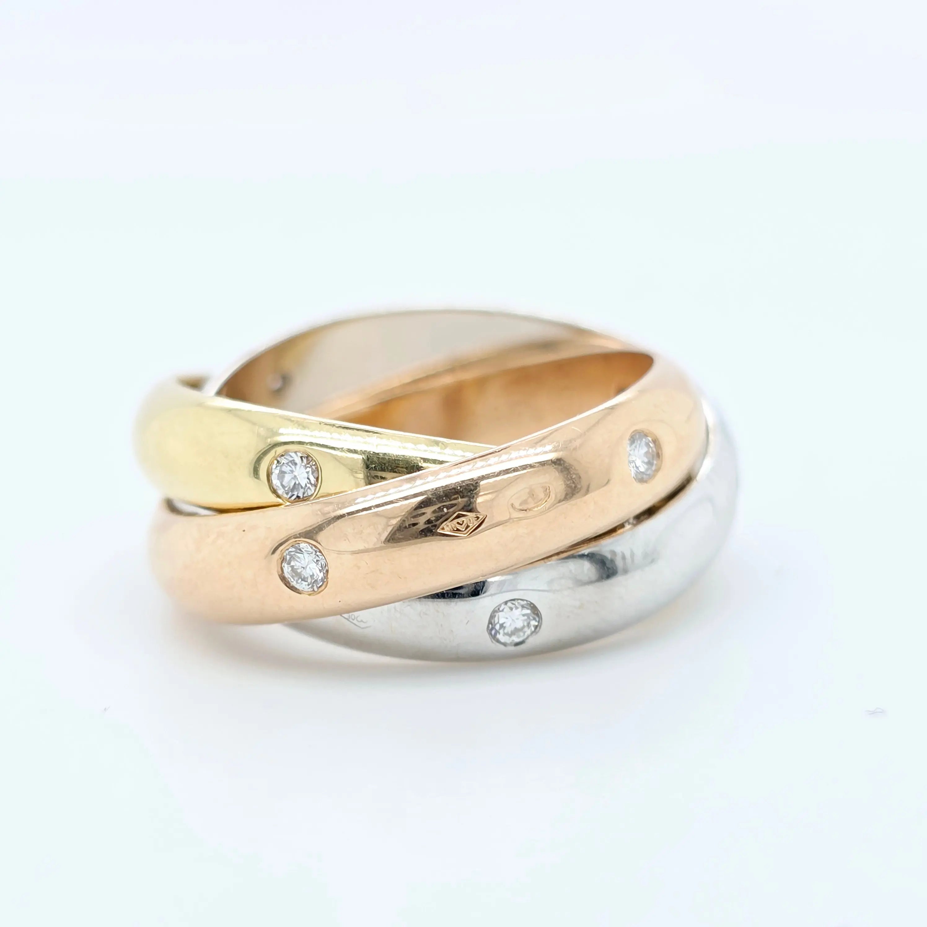Cartier Diamond Trinity Ring, Vintage Classic Model, 15 Diamonds, Size 47 Chloe's Jewellers