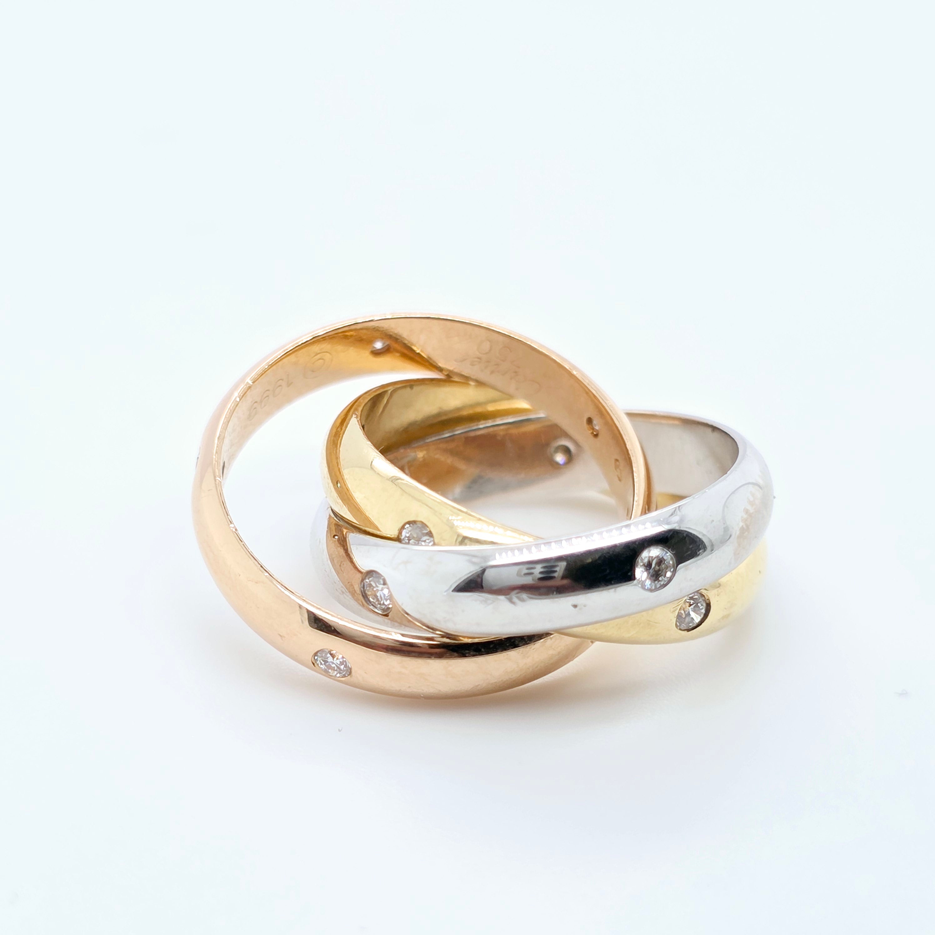Cartier Diamond Trinity Ring, Vintage Classic Model, 15 Diamonds, Size 47