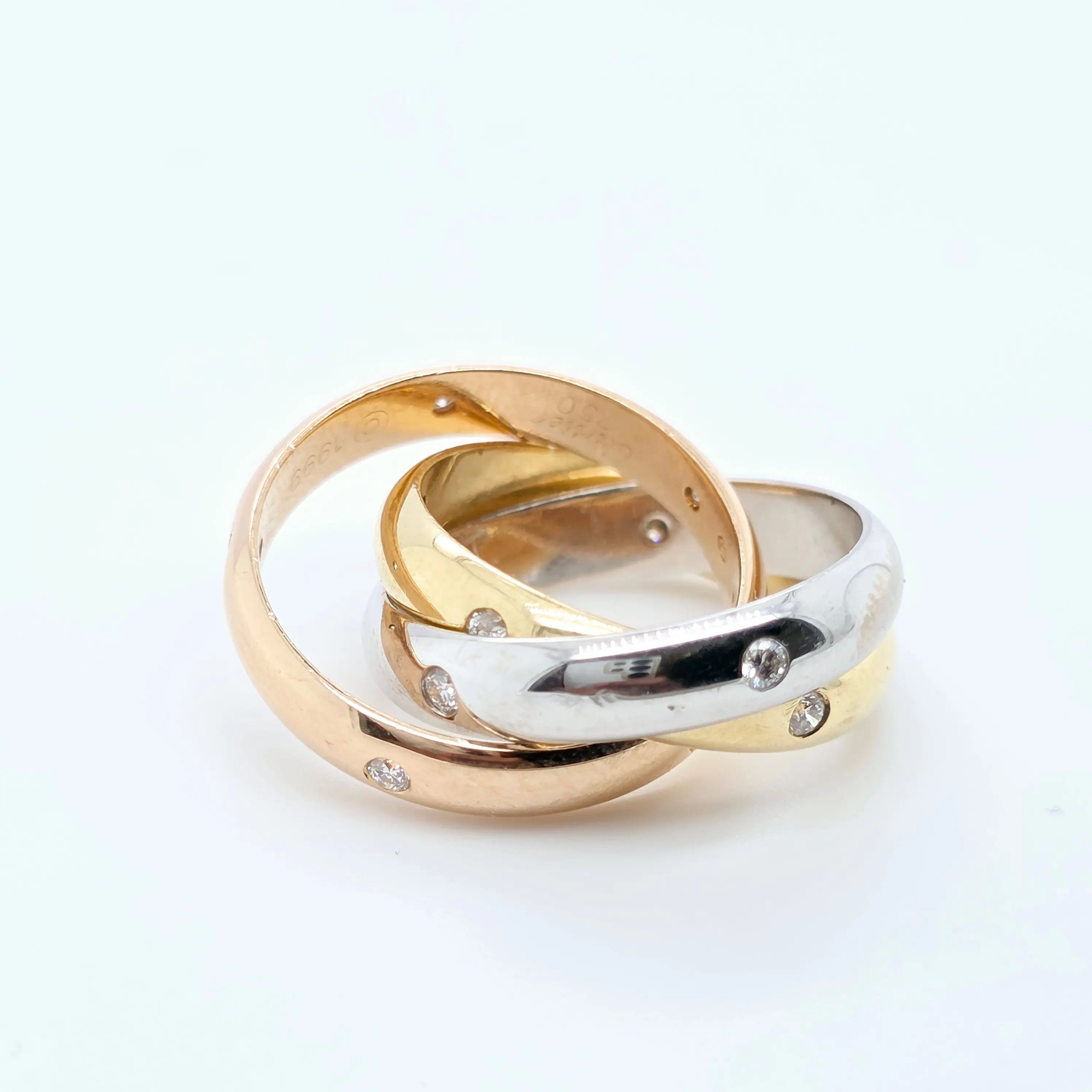 Cartier Diamond Trinity Ring, Vintage Classic Model, 15 Diamonds, Size 47 Chloe's Jewellers