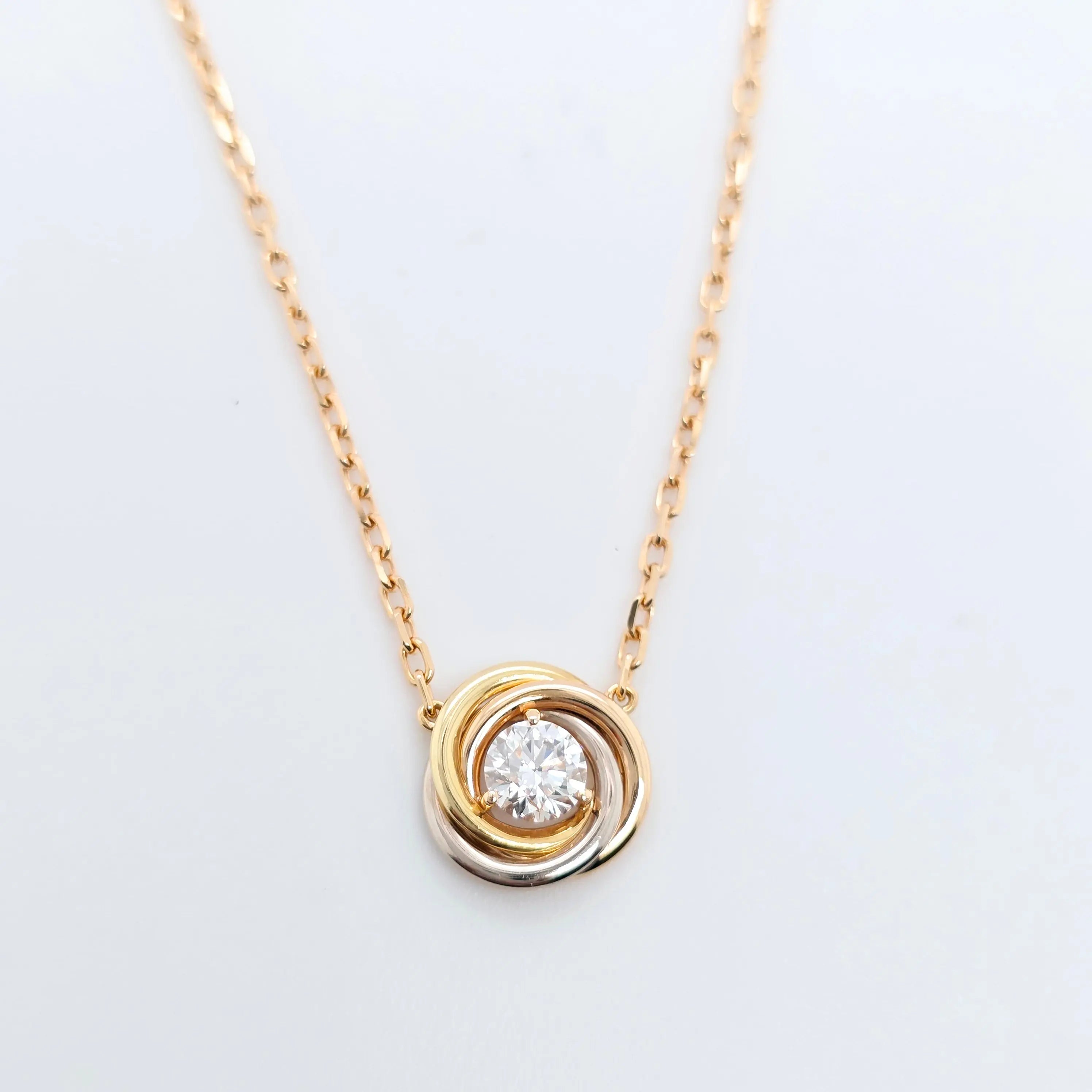Cartier Mixed Gold & Diamond Trinity Pendant, 1 Diamond, 18ct Certificate Chloe's Jewellers