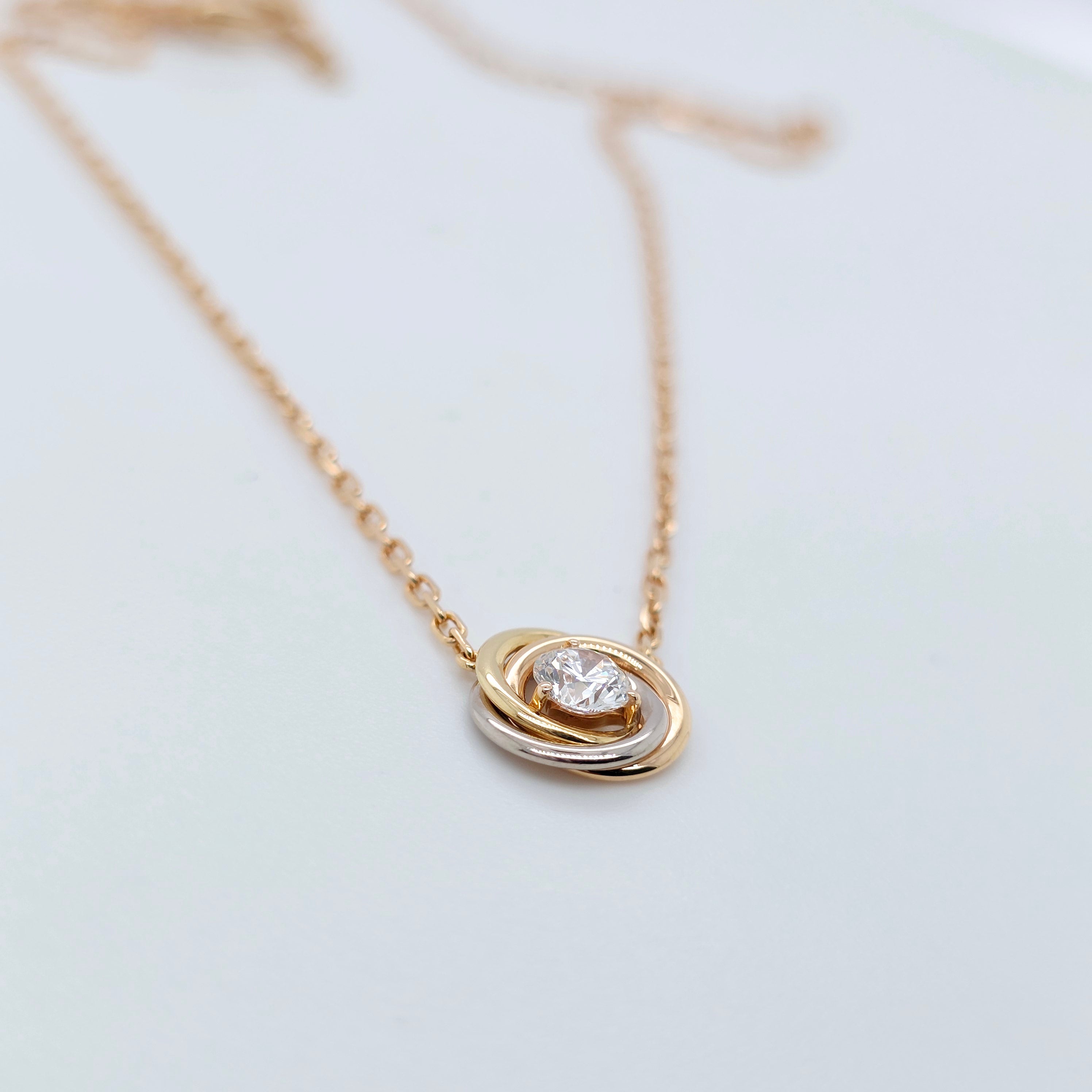 Cartier Mixed Gold & Diamond Trinity Pendant, 1 Diamond, 18ct Rose Gold Chain