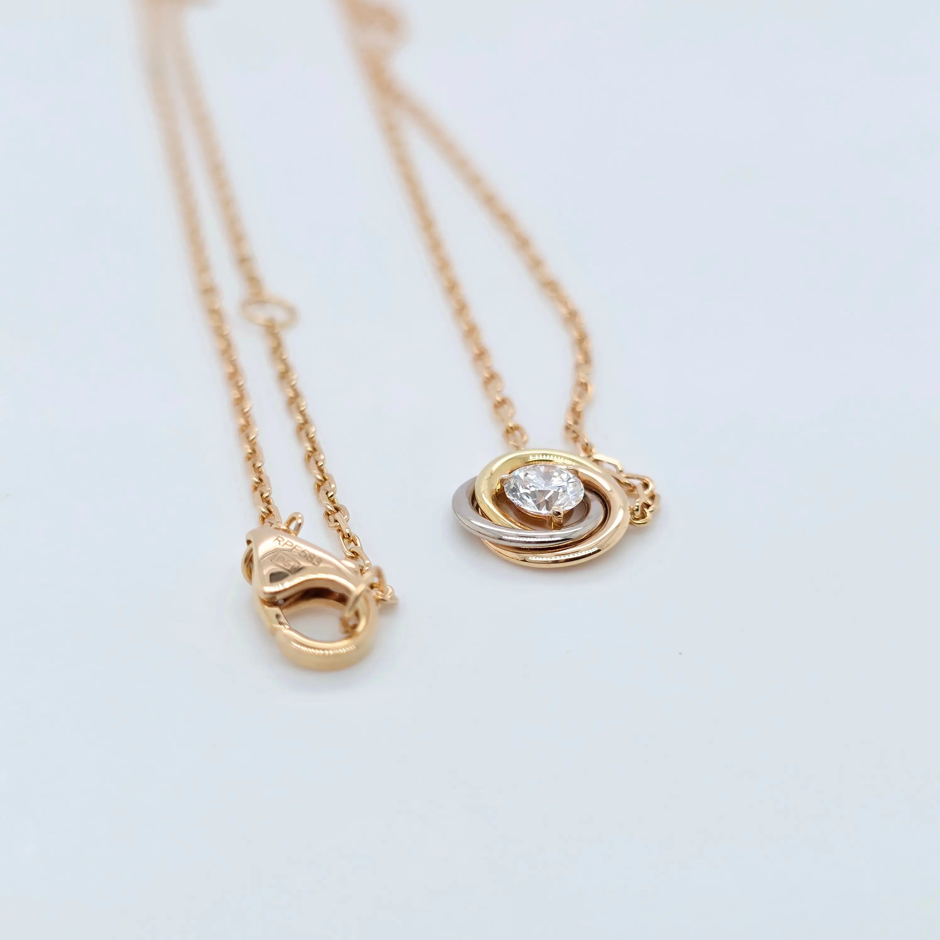 Cartier Mixed Gold & Diamond Trinity Pendant, 1 Diamond, 18ct Certificate Chloe's Jewellers