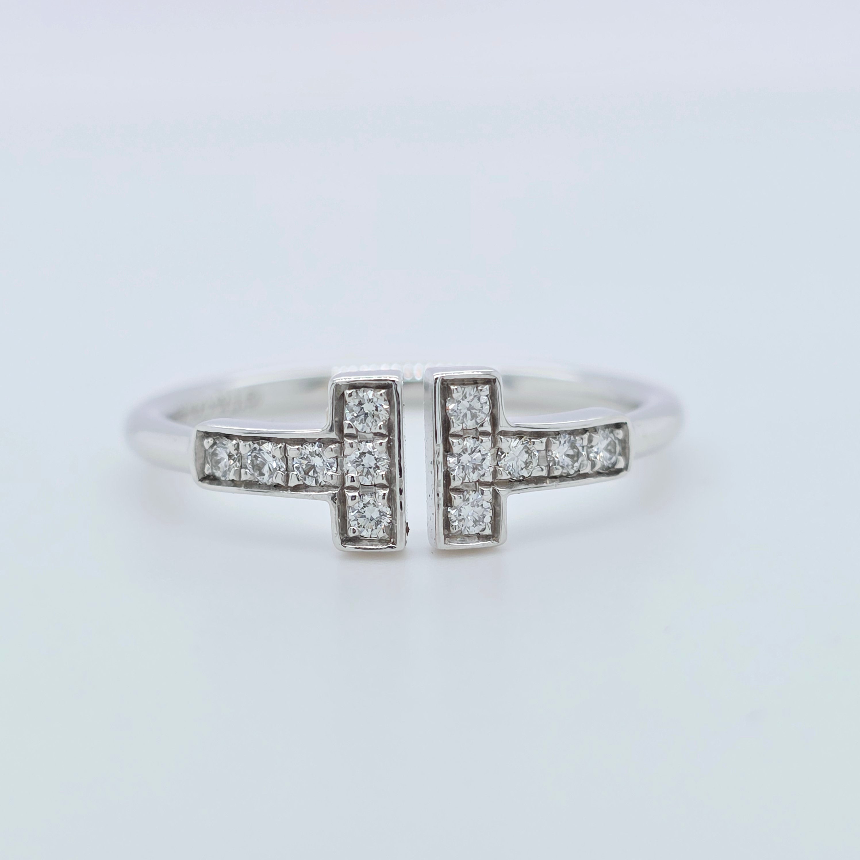 Tiffany & Co. Tiffany T Diamond Wire Ring, 18ct White Gold, Size 6.5 Chloe's Jewellers