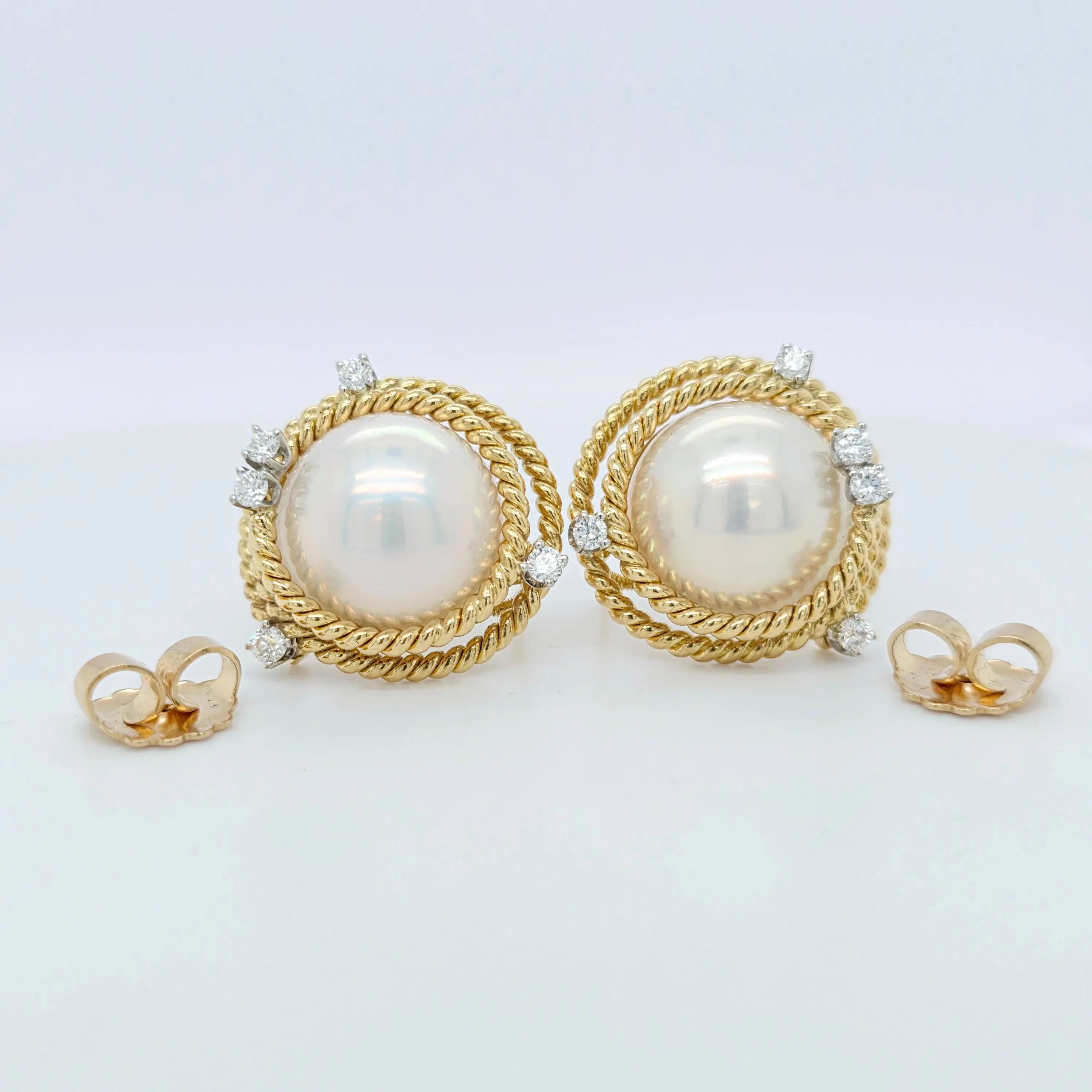 Tiffany & Co. Schlumberger Plat & 18ct Yellow Gold Mabe Pearl & Diamonds Earrings Chloe's Jewellers