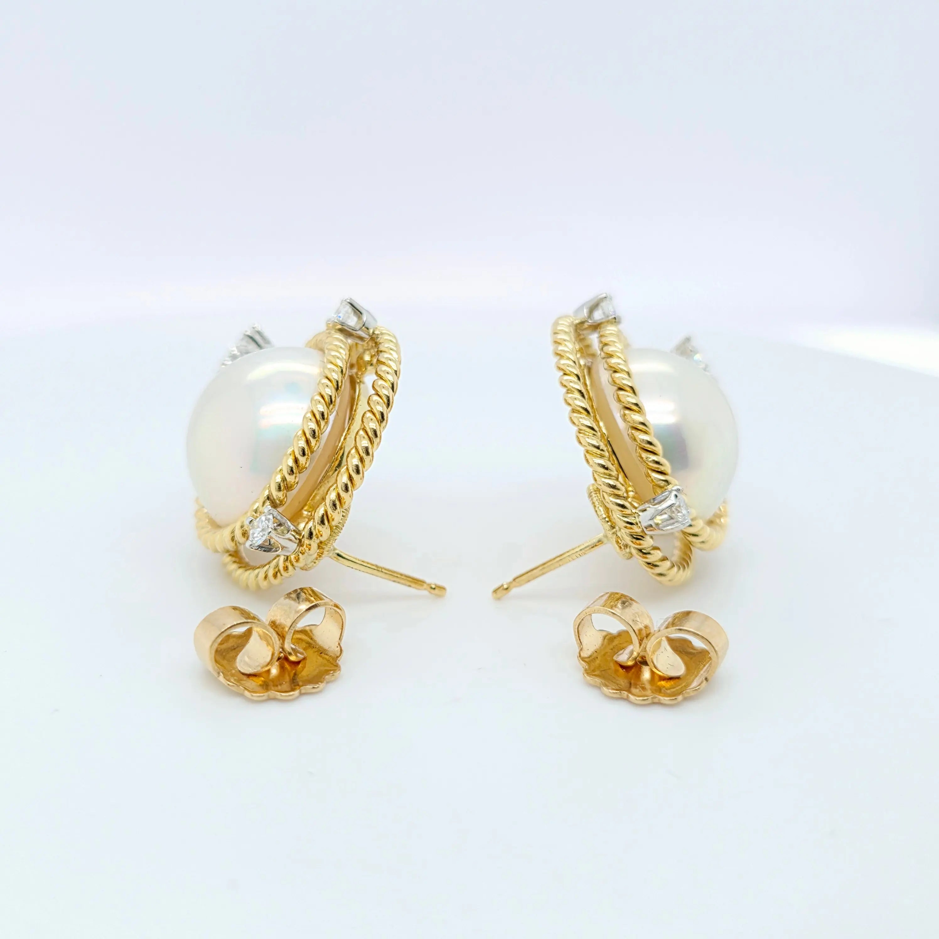 Tiffany & Co. Schlumberger Plat & 18ct Yellow Gold Mabe Pearl & Diamonds Earrings Chloe's Jewellers