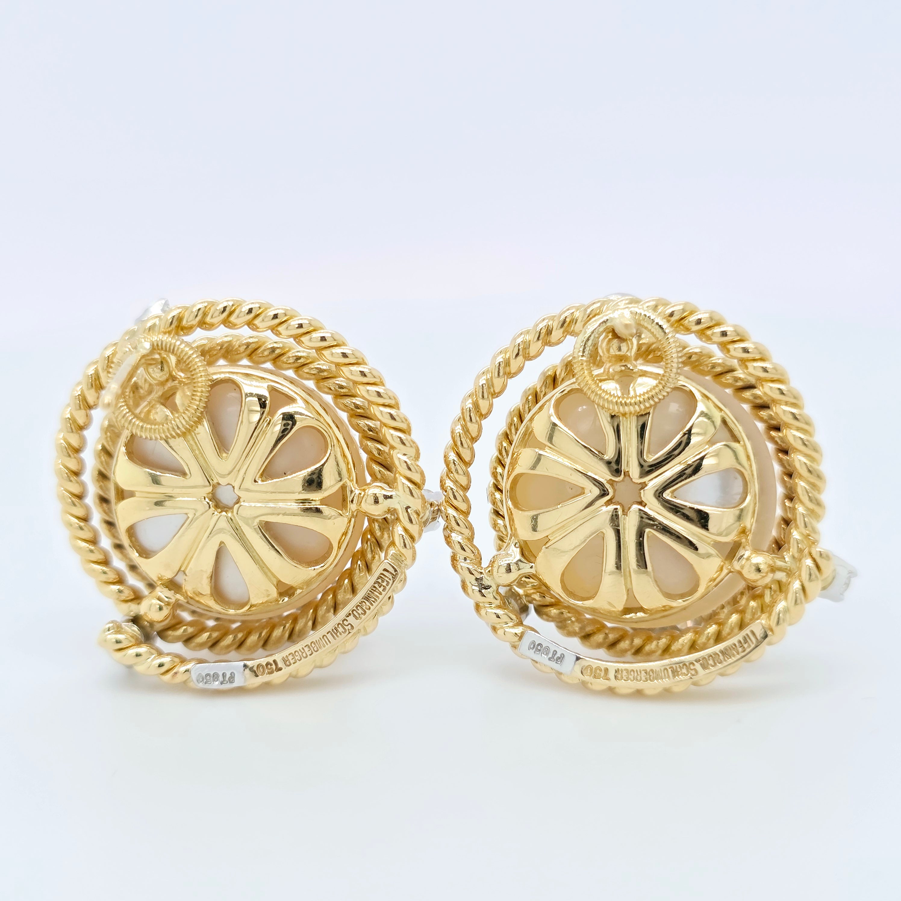 Tiffany & Co. Schlumberger Plat & 18ct Yellow Gold Mabe Pearl & Diamonds Earrings