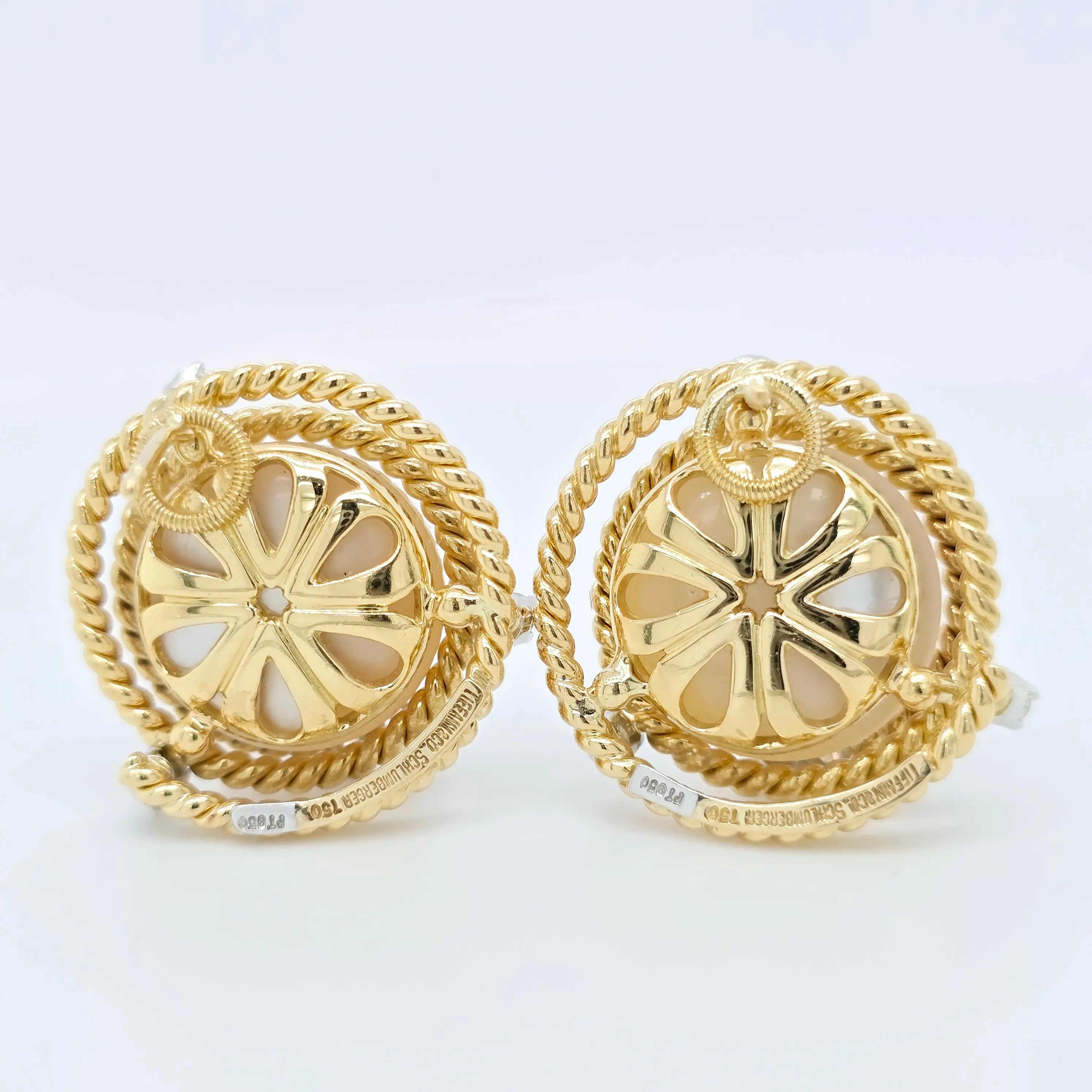 Tiffany & Co. Schlumberger Plat & 18ct Yellow Gold Mabe Pearl & Diamonds Earrings Chloe's Jewellers