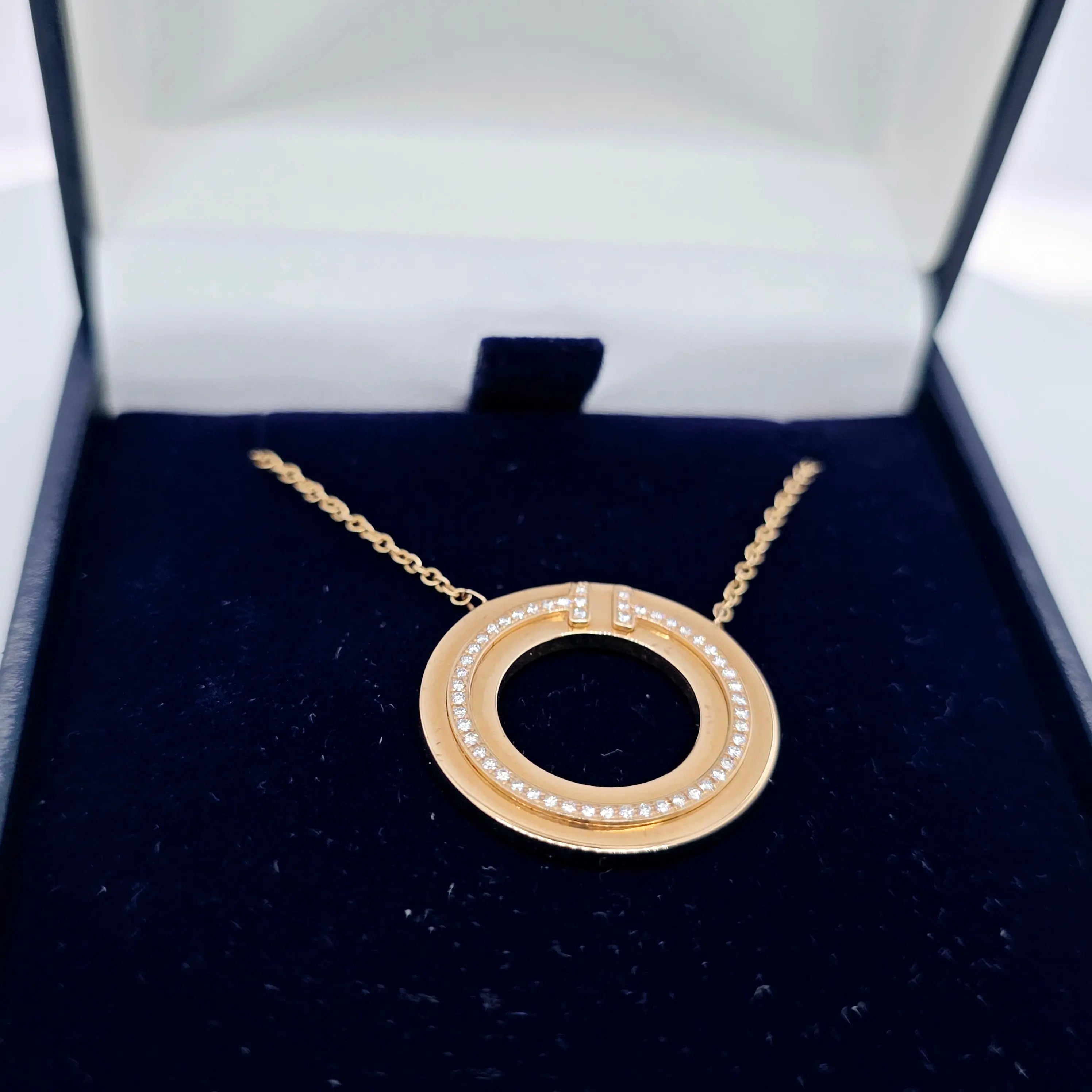 Tiffany & Co. T Diamond Circle Pendant, 18ct Rose Gold Chloe's Jewellers
