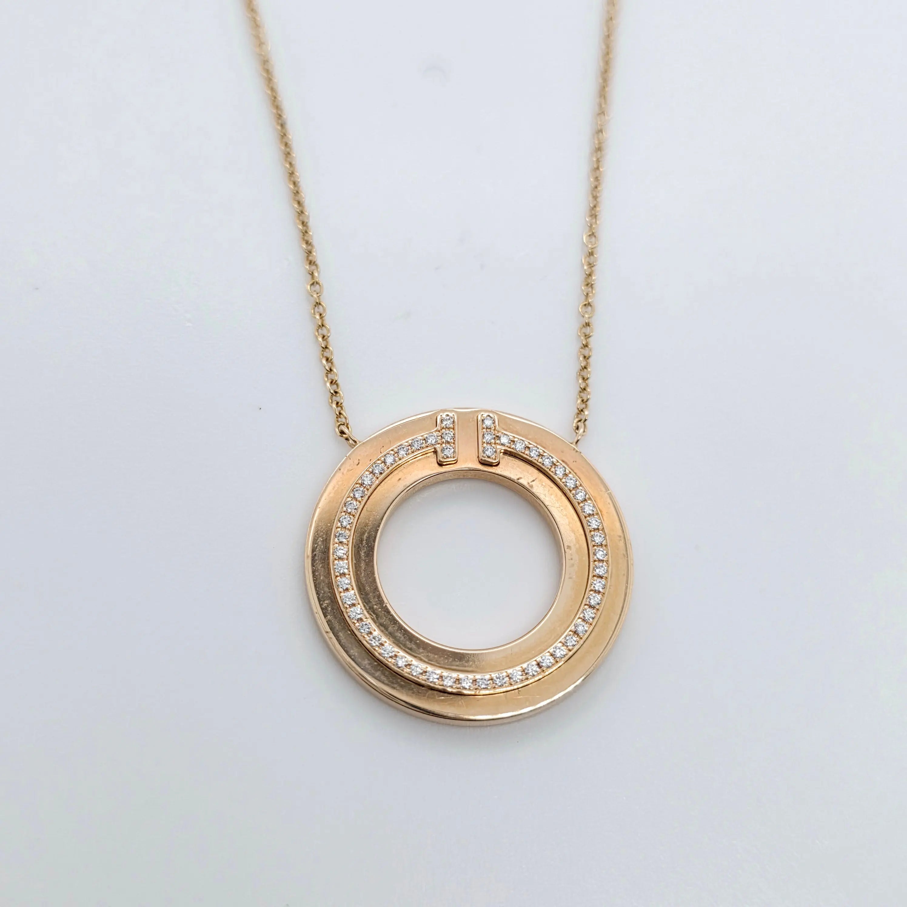Tiffany & Co. T Diamond Circle Pendant, 18ct Rose Gold Chloe's Jewellers