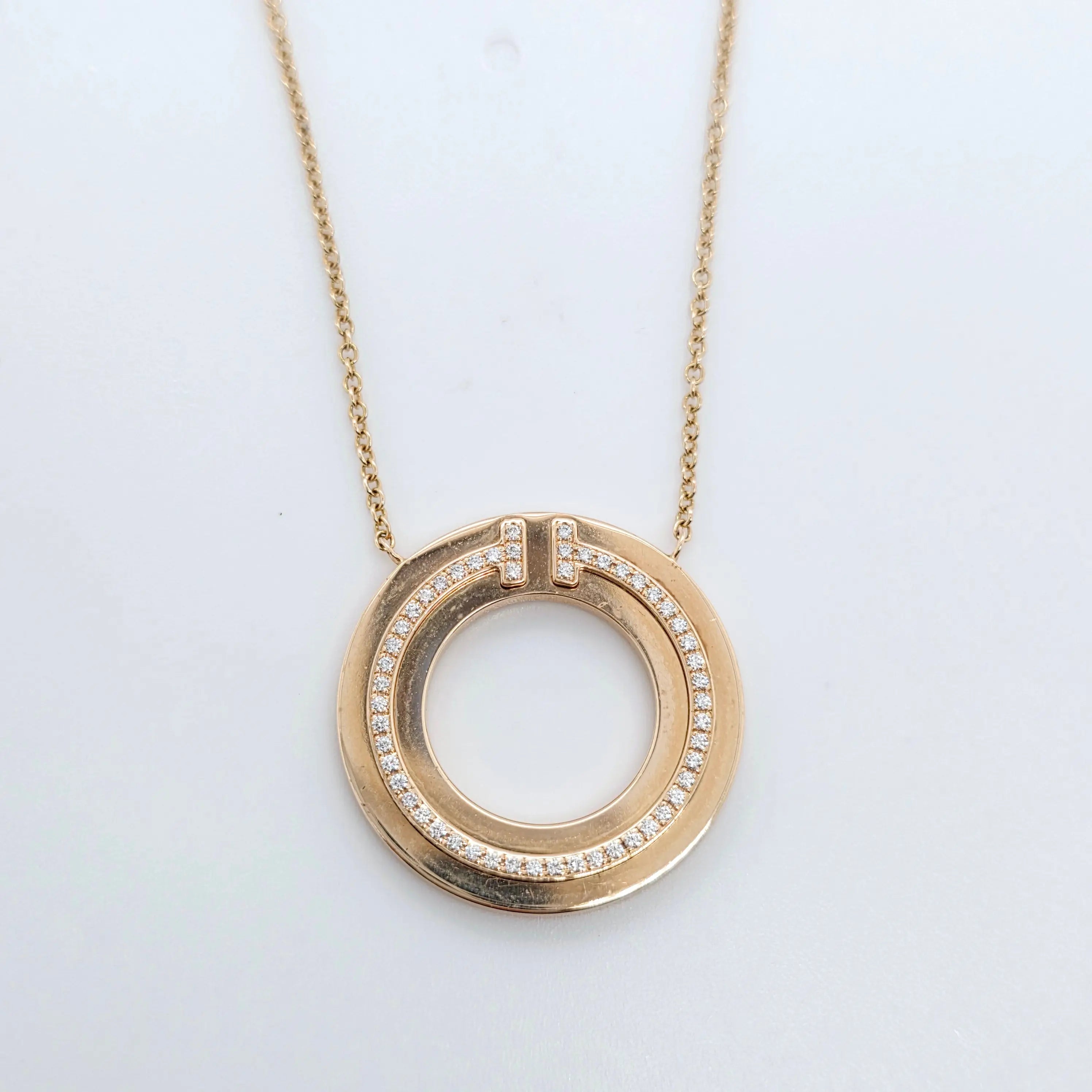 Tiffany & Co. T Diamond Circle Pendant, 18ct Rose Gold Chloe's Jewellers