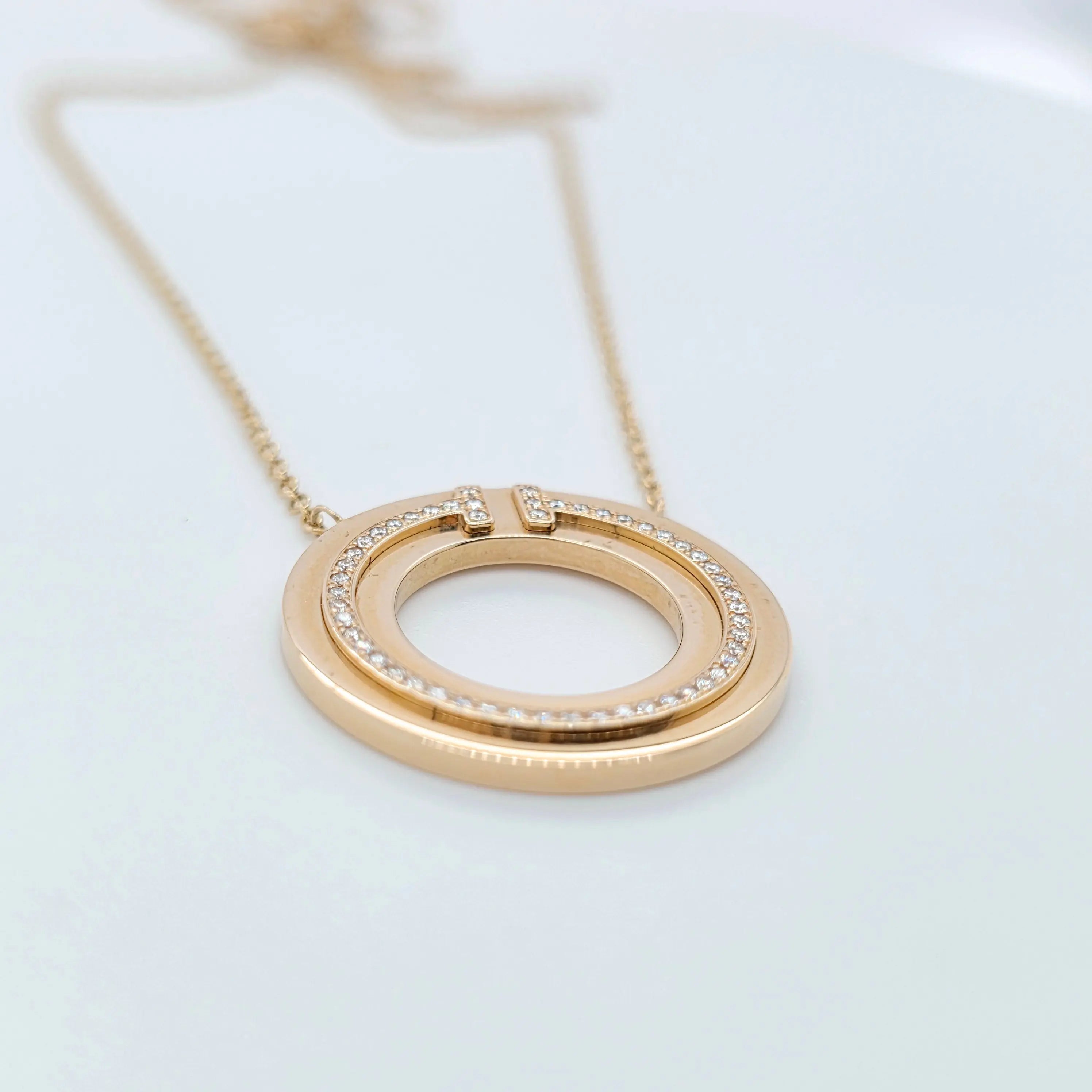 Tiffany & Co. T Diamond Circle Pendant, 18ct Rose Gold Chloe's Jewellers