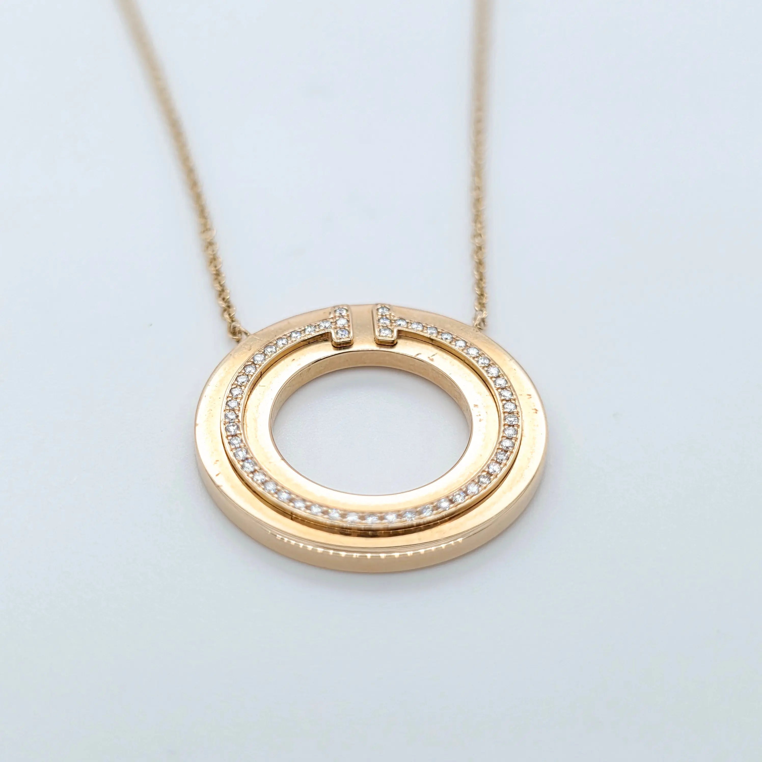 Tiffany & Co. T Diamond Circle Pendant, 18ct Rose Gold Chloe's Jewellers