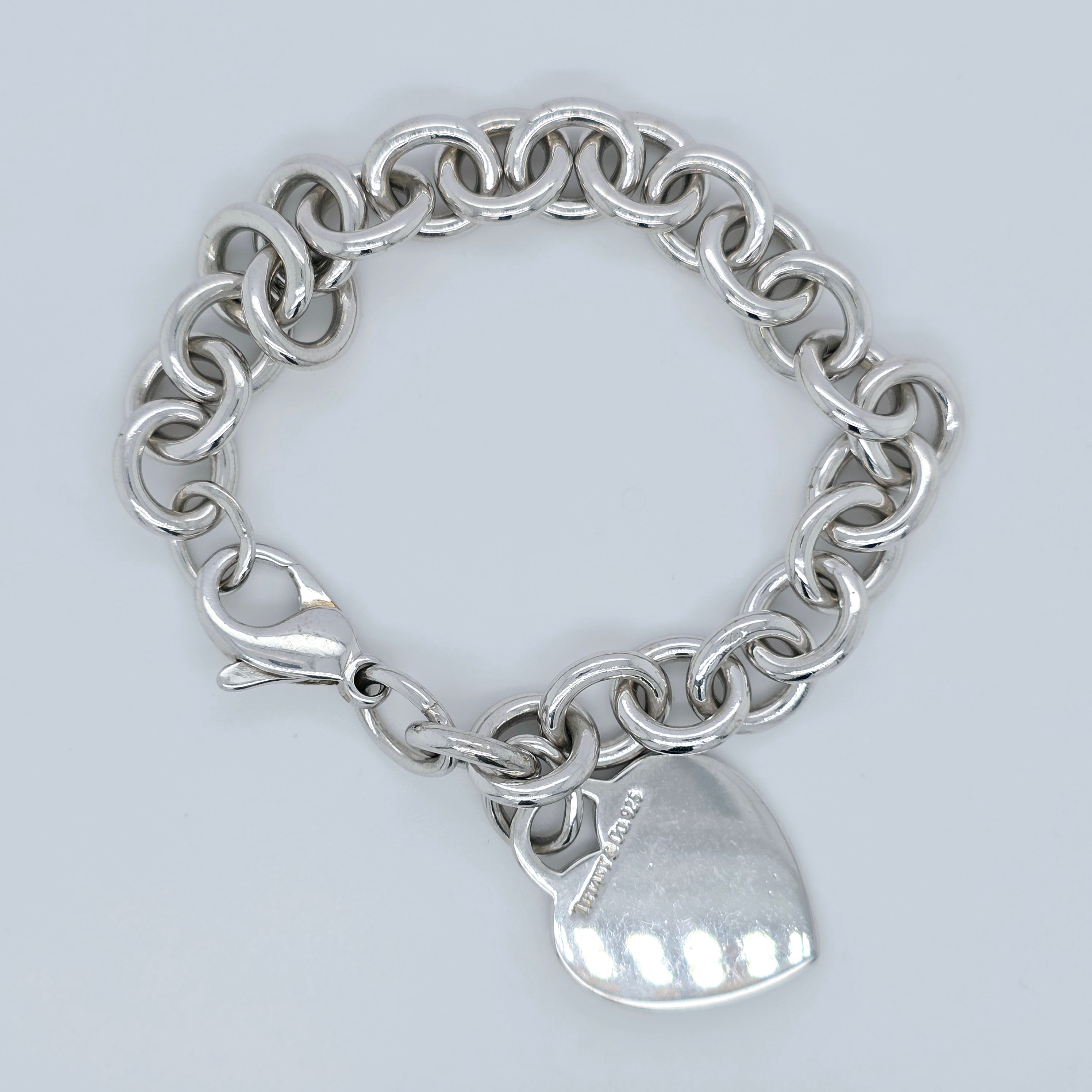Tiffany & Co. Sterling Silver Tag Heart Charm Bracelet, 7 Inches Chloe's Jewellers