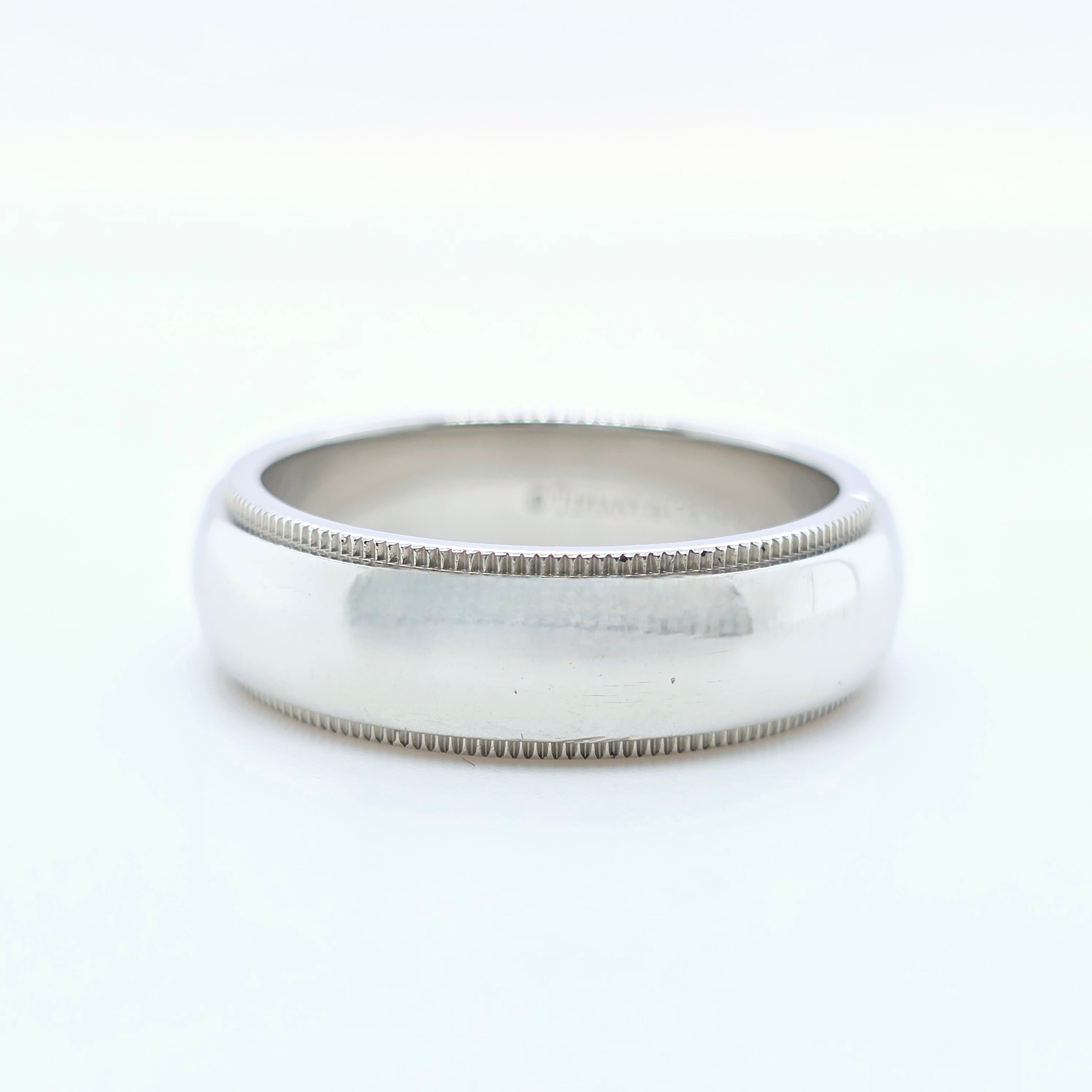 Tiffany & Co. Platinum Wedding Band, Milgrain Edge, 6mm, Size O Chloe's Jewellers