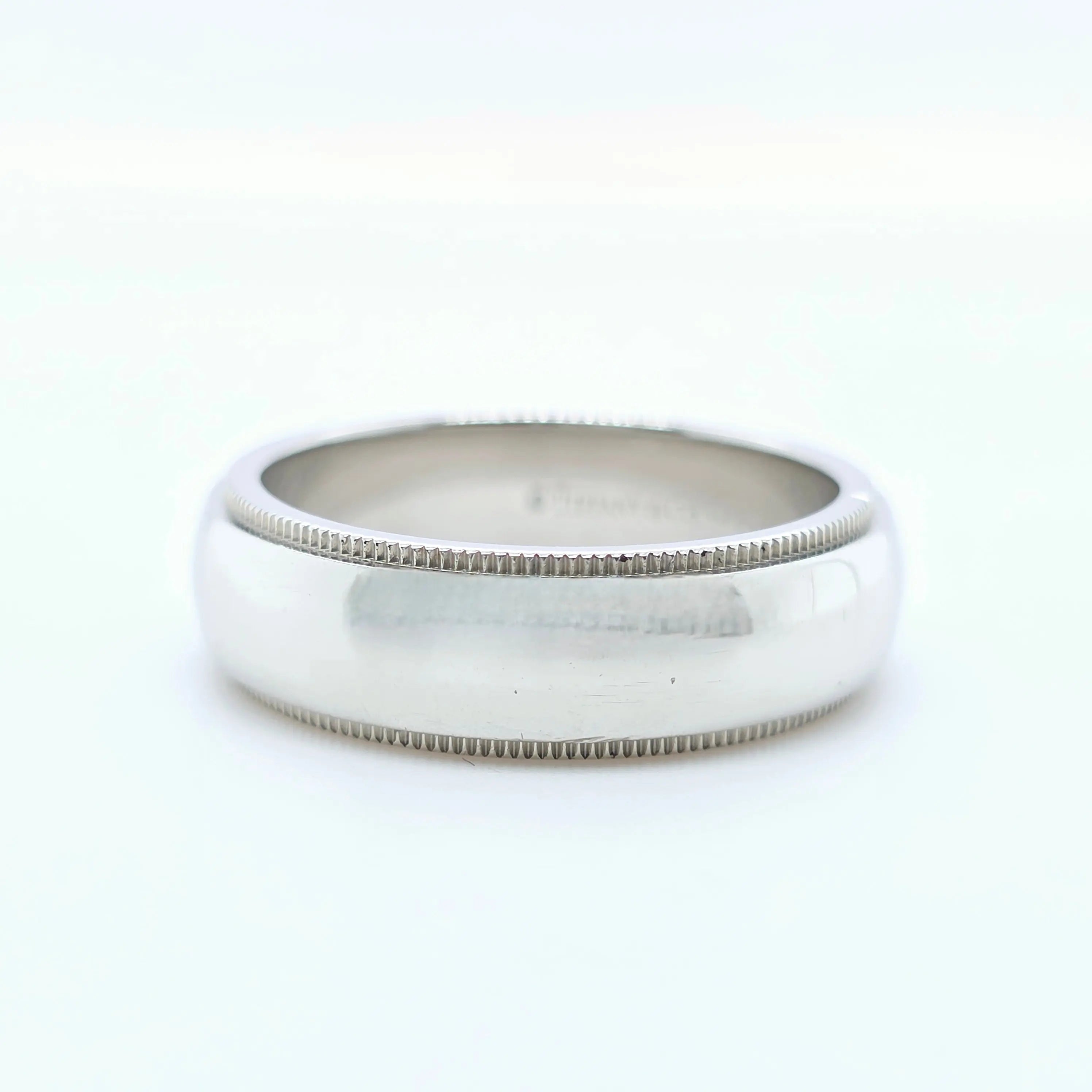 Tiffany & Co. Platinum Wedding Band, Milgrain Edge, 6mm, Size O Chloe's Jewellers