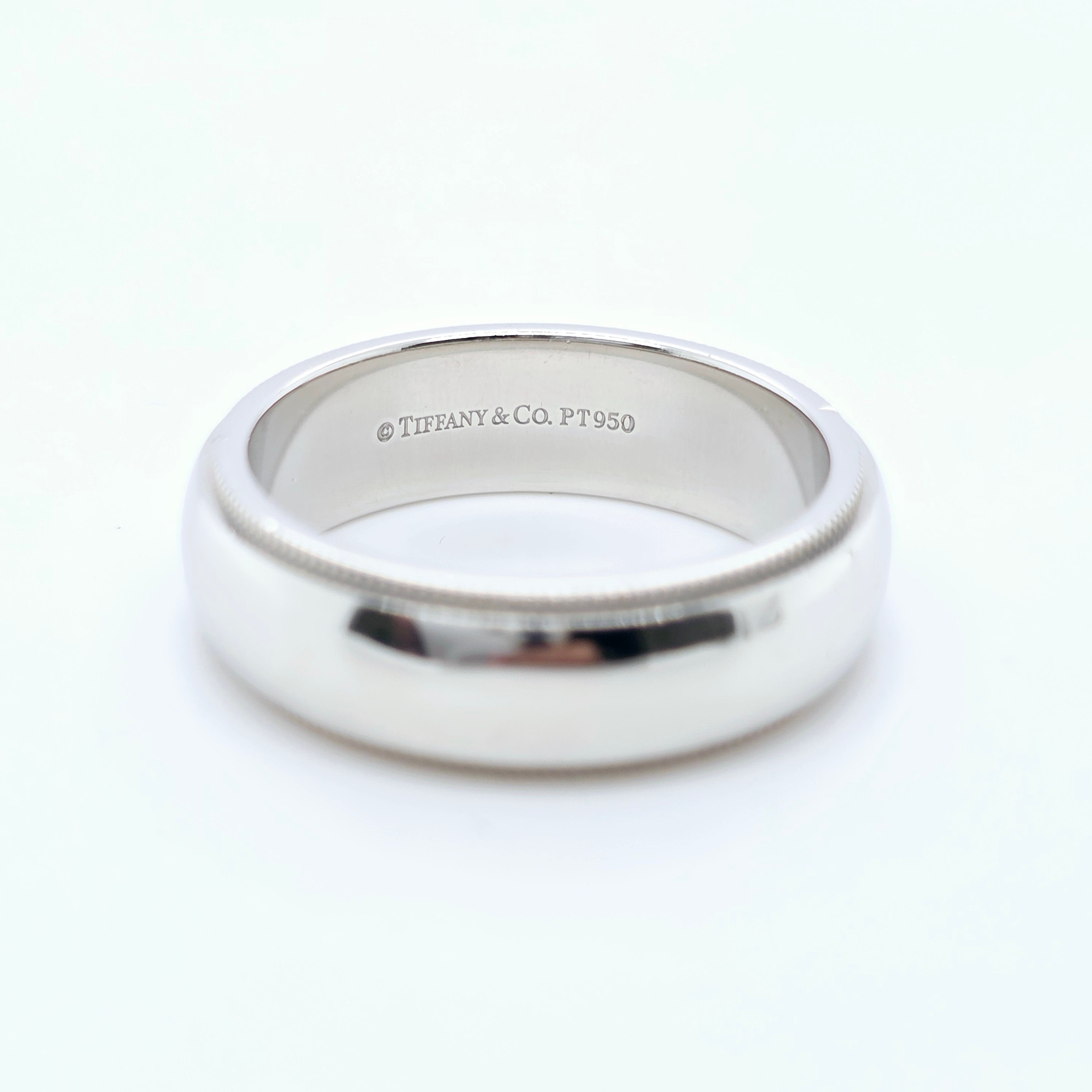 Tiffany & Co. Platinum Wedding Band, Milgrain Edge, 6mm, Size O Chloe's Jewellers