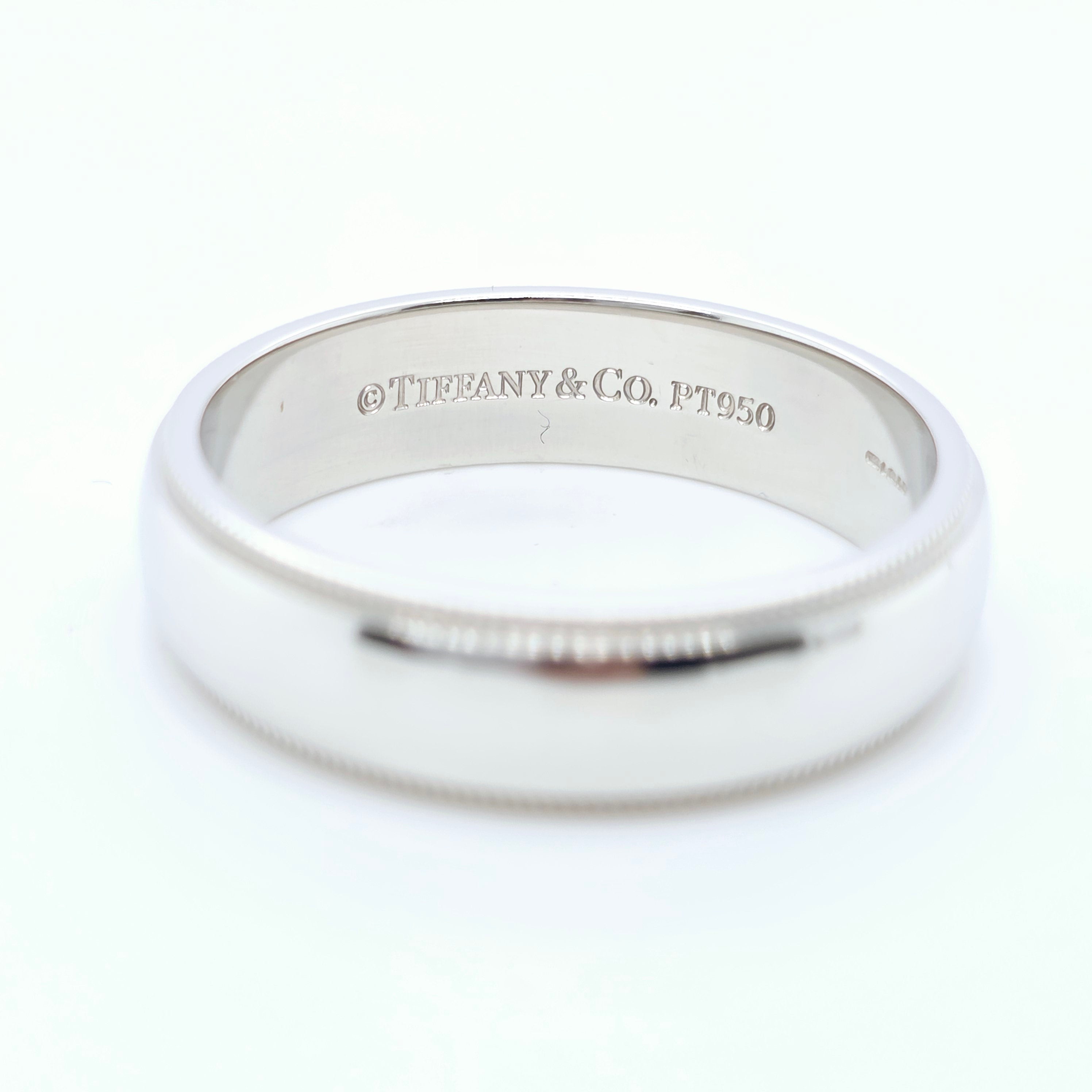 Tiffany & Co. Platinum Wedding Band, Milgrain Edge, 6mm, Size X