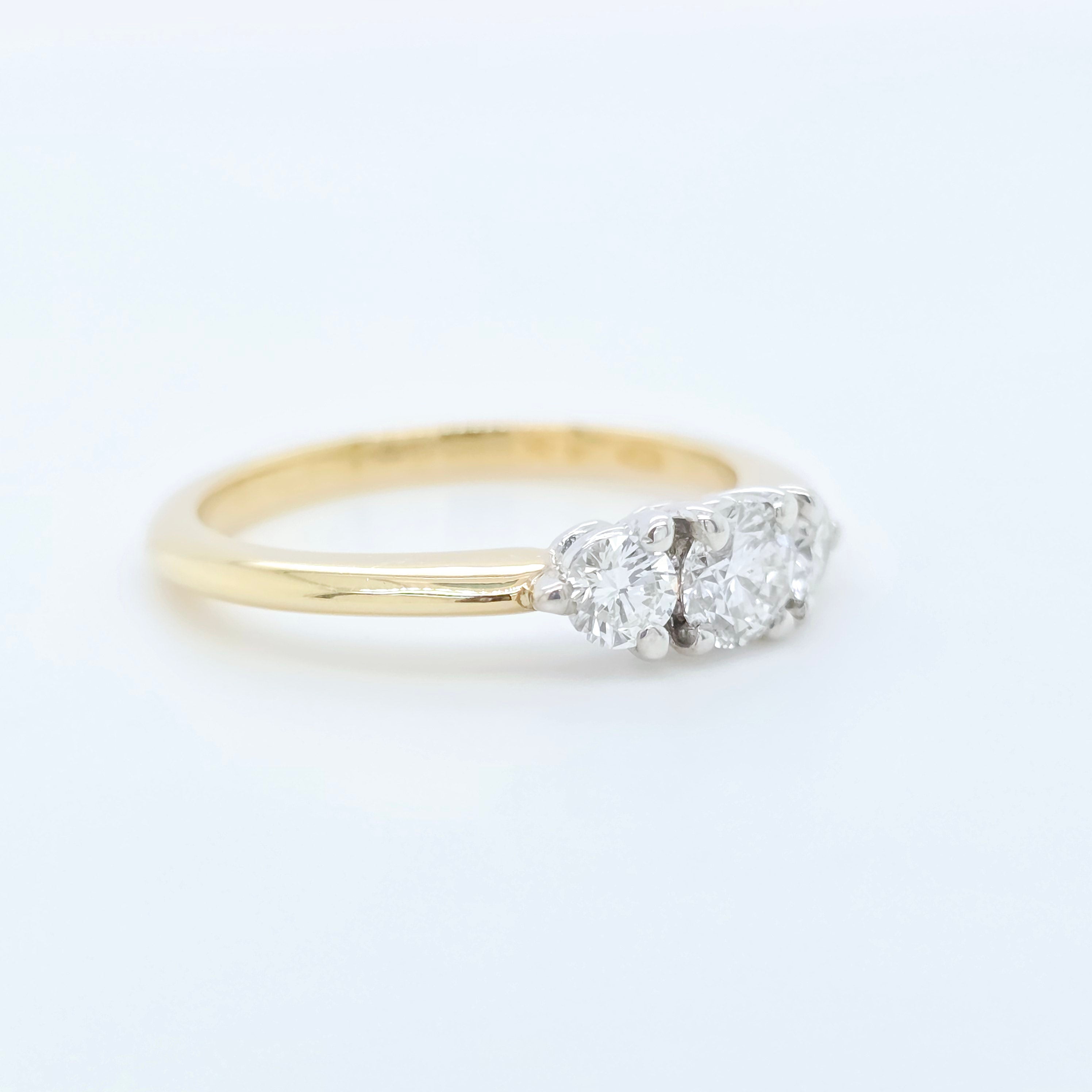 Pre-Owned Three Stone Diamond Ring | 0.45ct | 18K Gold | Size J