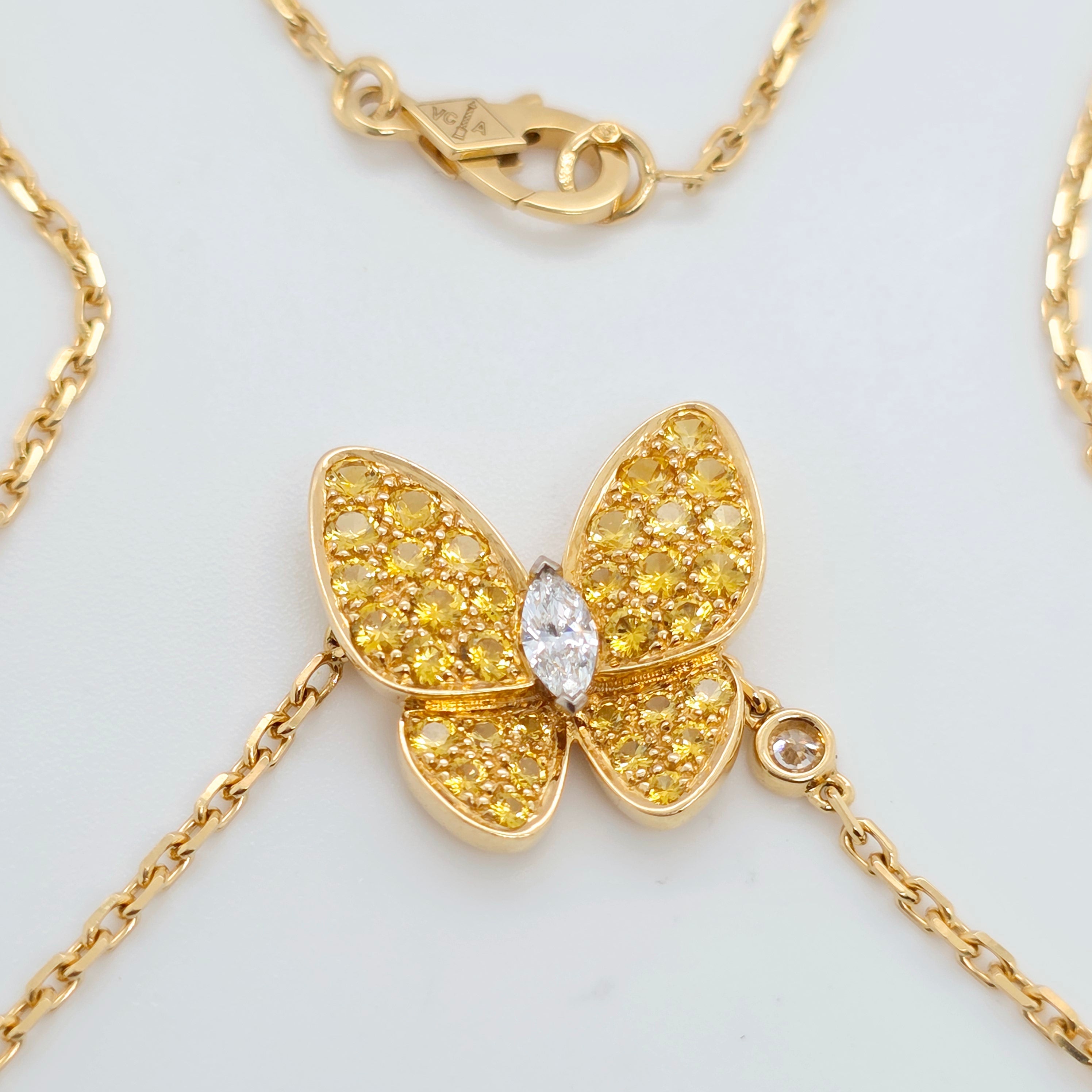 Van Cleef & Arpels Two Butterfly Pendant Necklace, 18ct Yellow Gold, 16.5 Inches Chloe's Jewellers