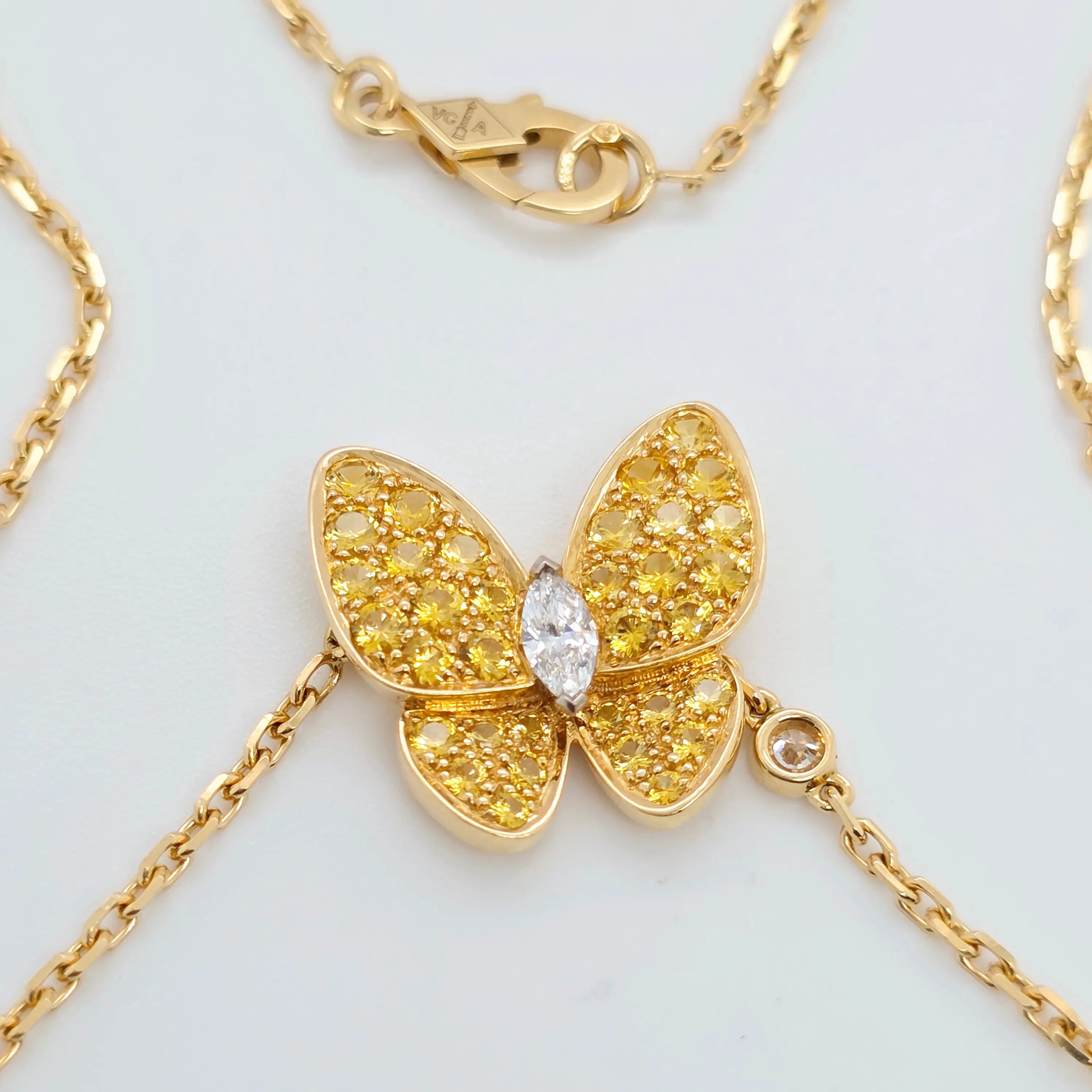 Van Cleef & Arpels Two Butterfly Pendant Necklace, 18ct Yellow Gold, 16.5 Inches Chloe's Jewellers