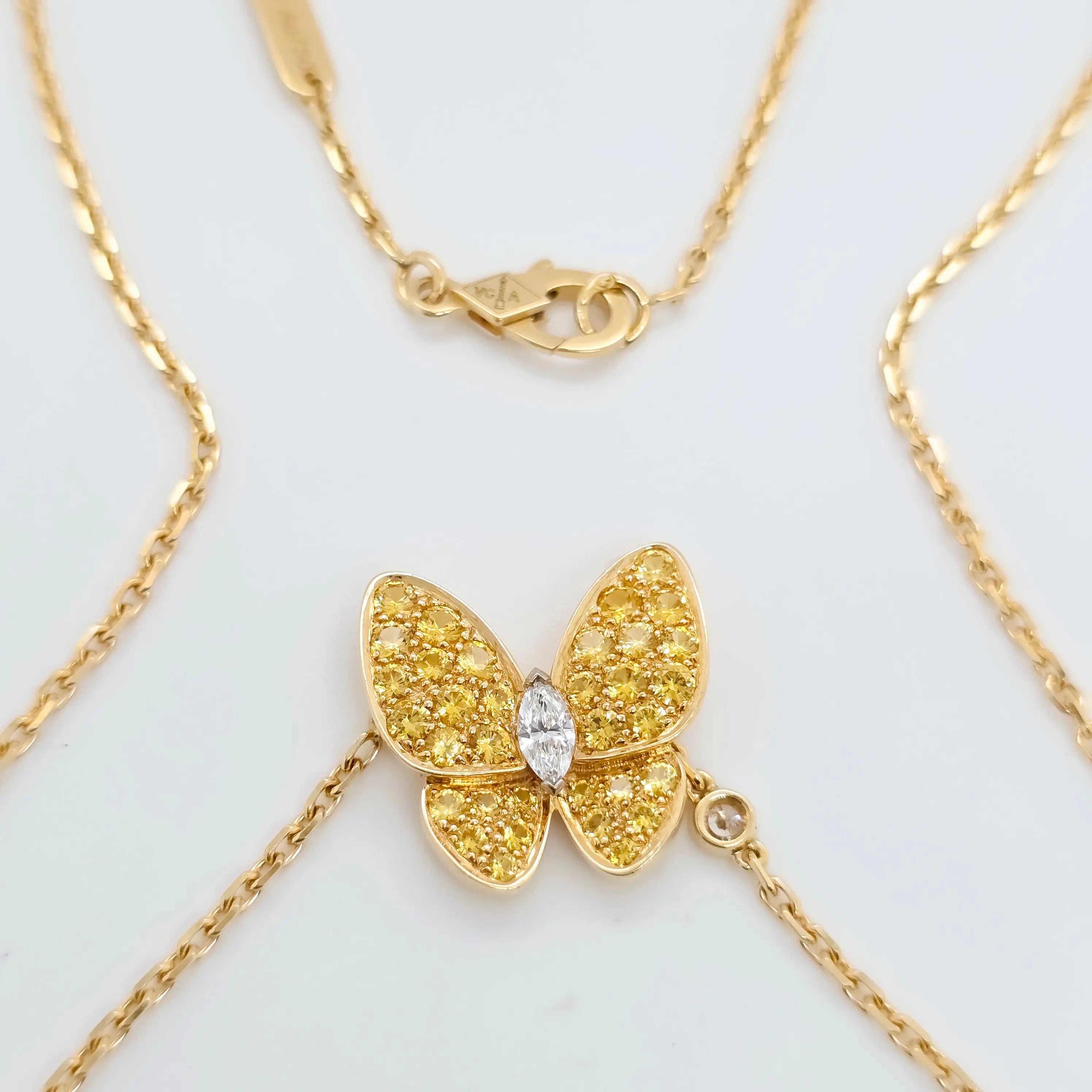 Van Cleef & Arpels Two Butterfly Pendant Necklace, 18ct Yellow Gold, 16.5 Inches Chloe's Jewellers