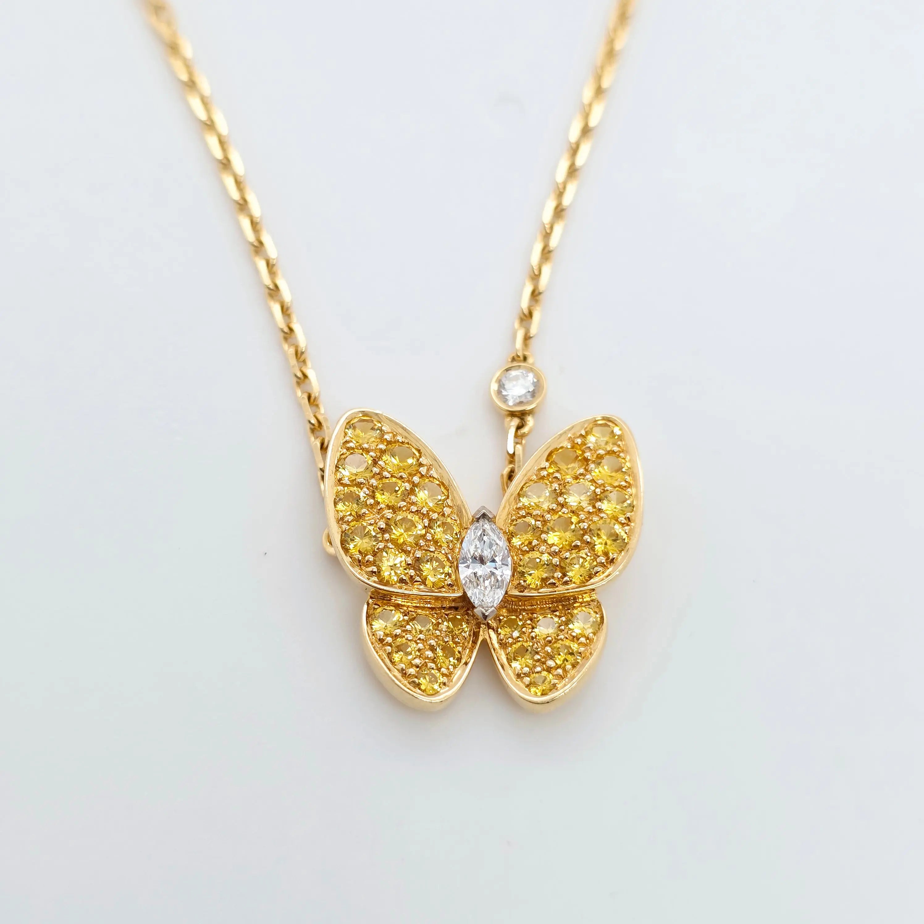Van Cleef & Arpels Two Butterfly Pendant Necklace, 18ct Yellow Gold, 16.5 Inches Chloe's Jewellers