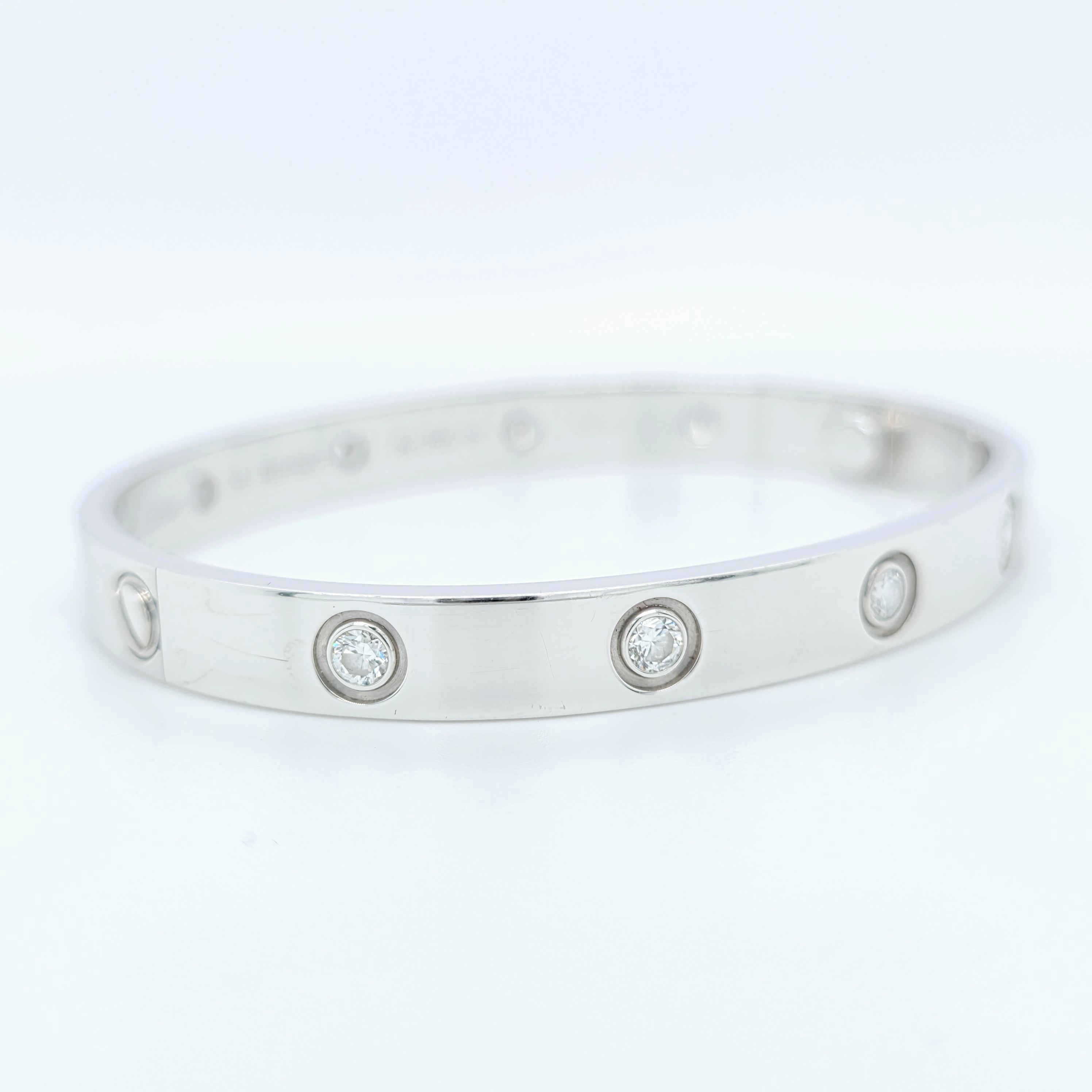 Cartier Love Bracelet, Classic Model, 10 Diamonds, 18ct White Gold, Size 16, Box & 2022 Certificate Chloe's Jewellers