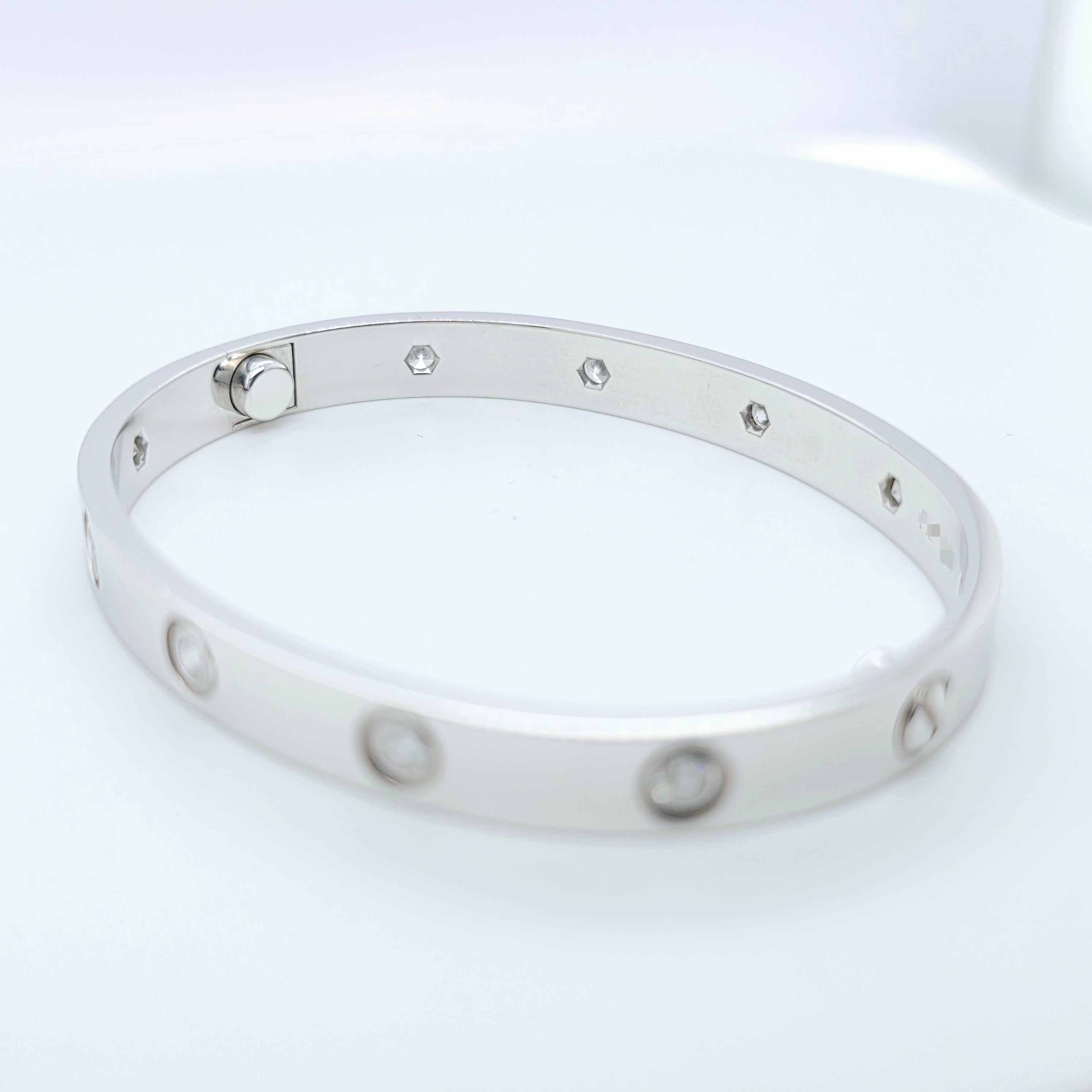 Cartier Love Bracelet, Classic Model, 10 Diamonds, 18ct White Gold, Size 16, Box & 2022 Certificate Chloe's Jewellers