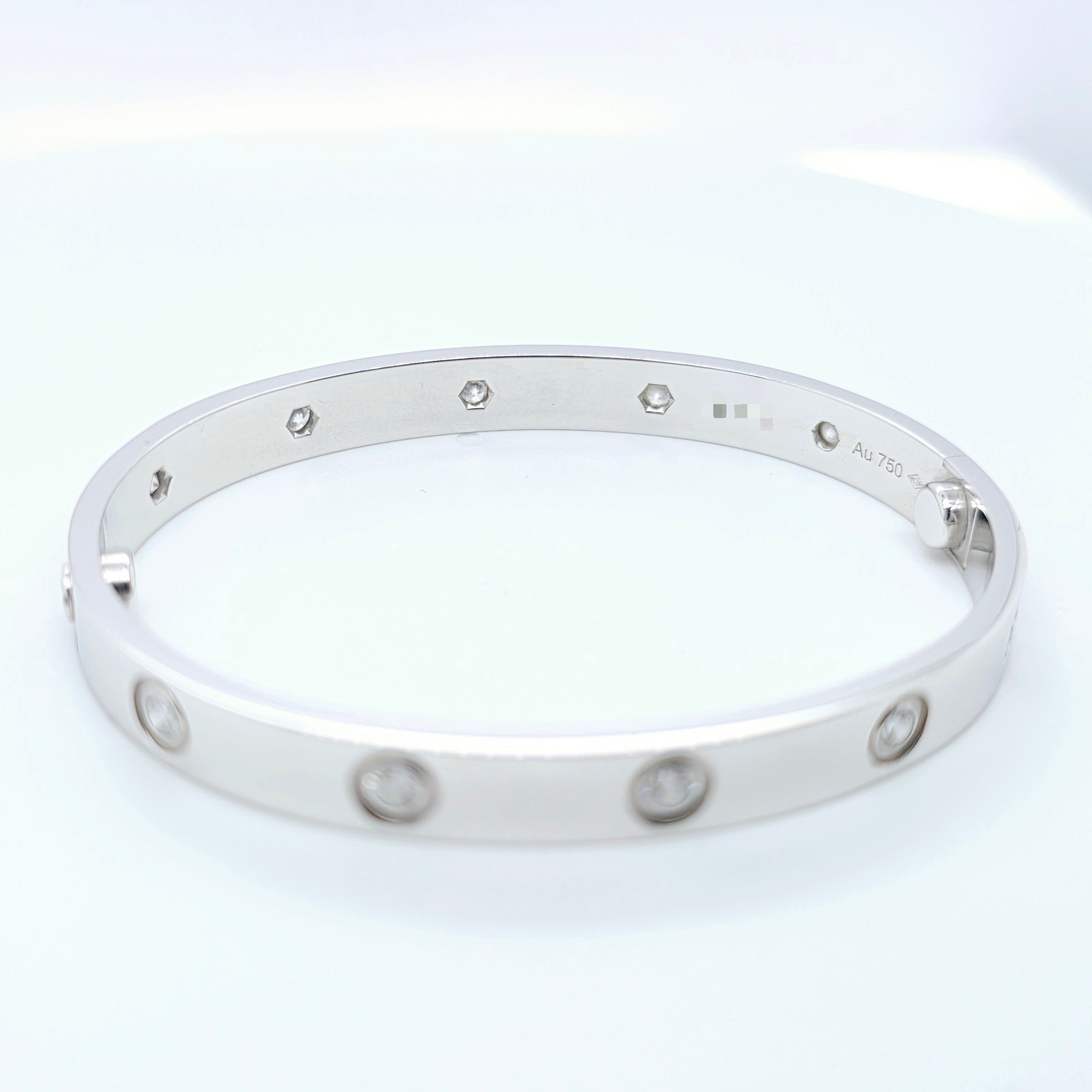 Cartier Love Bracelet, Classic Model, 10 Diamonds, 18ct White Gold, Size 16, Box & 2022 Certificate Chloe's Jewellers
