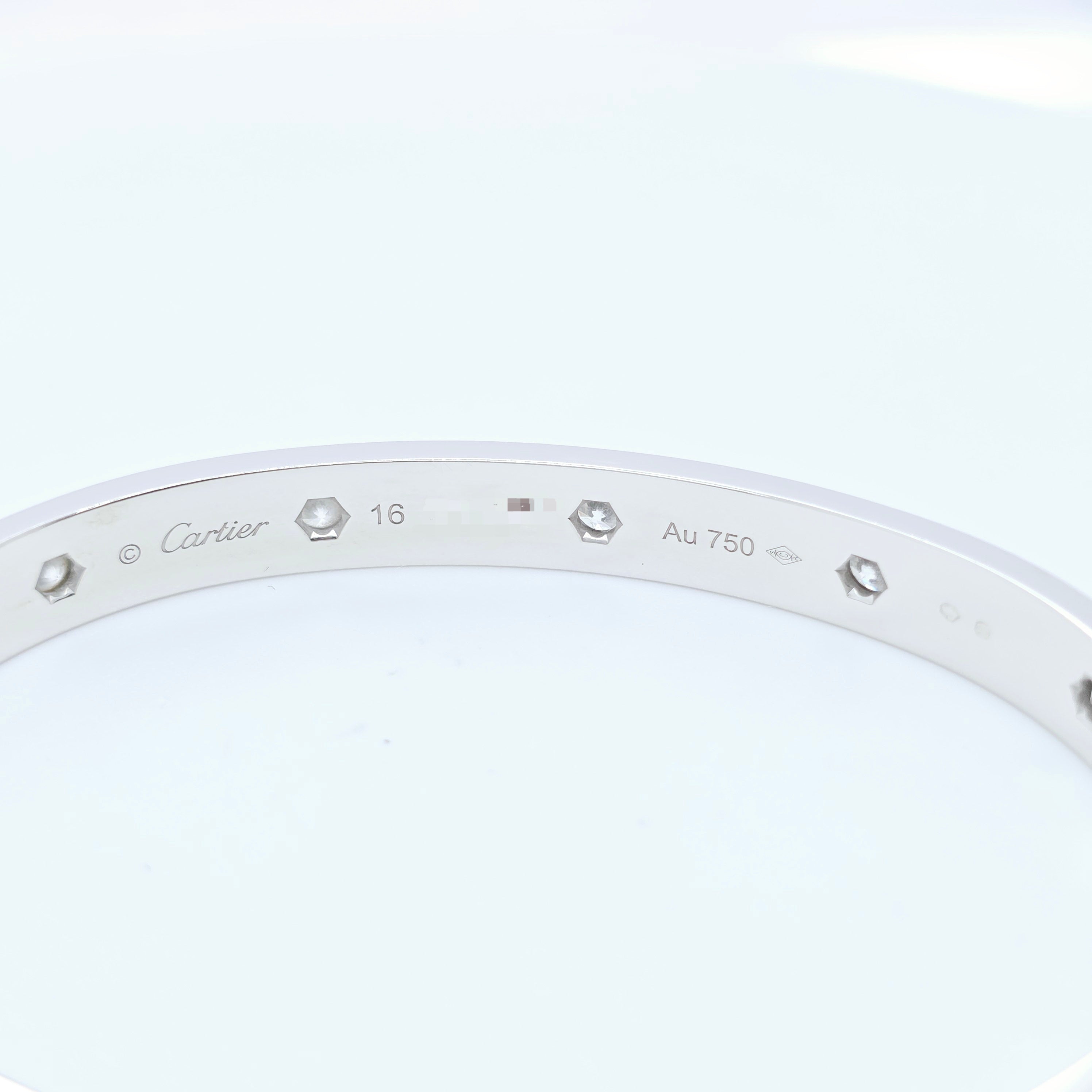 Cartier Love Bracelet, Classic Model, 10 Diamonds, 18ct White Gold, Size 16, Box & 2022 Certificate Chloe's Jewellers