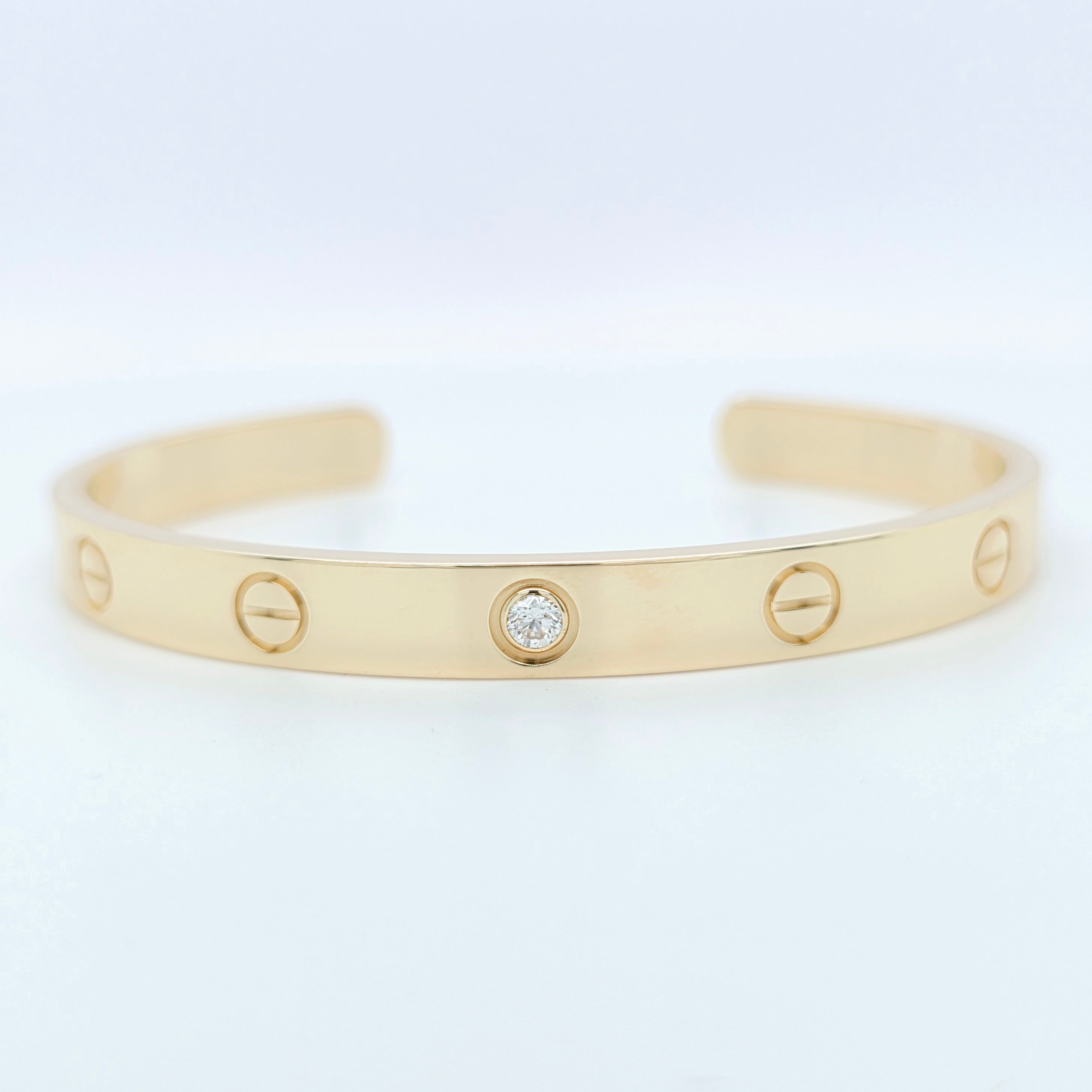 Cartier Love Cuff Bracelet-1 Diamond, 18ct Yellow Gold,Size 17, Box &2021 Papers Chloe's Jewellers