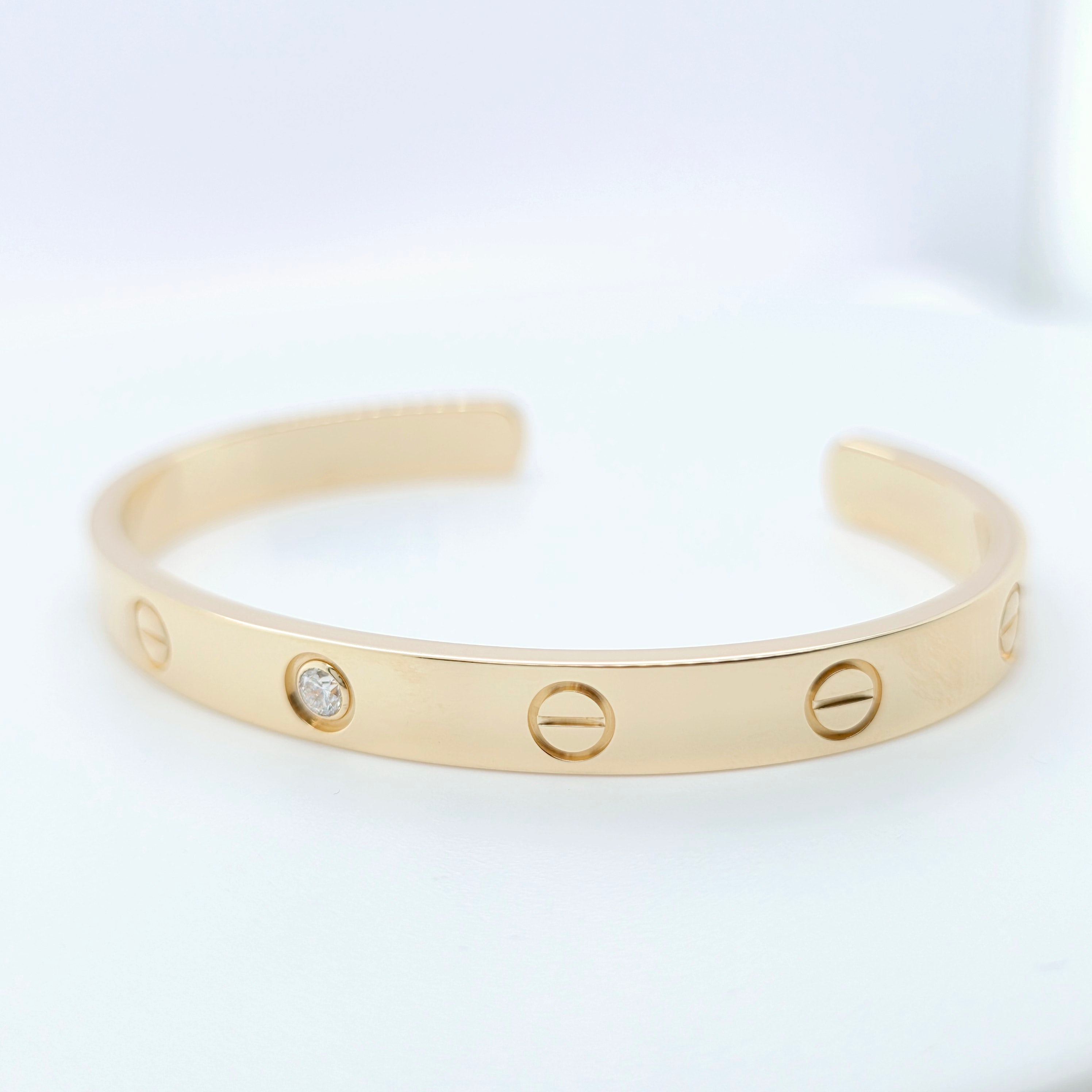 Cartier Love Cuff Bracelet-1 Diamond, 18ct Yellow Gold,Size 17, Box &2021 Papers
