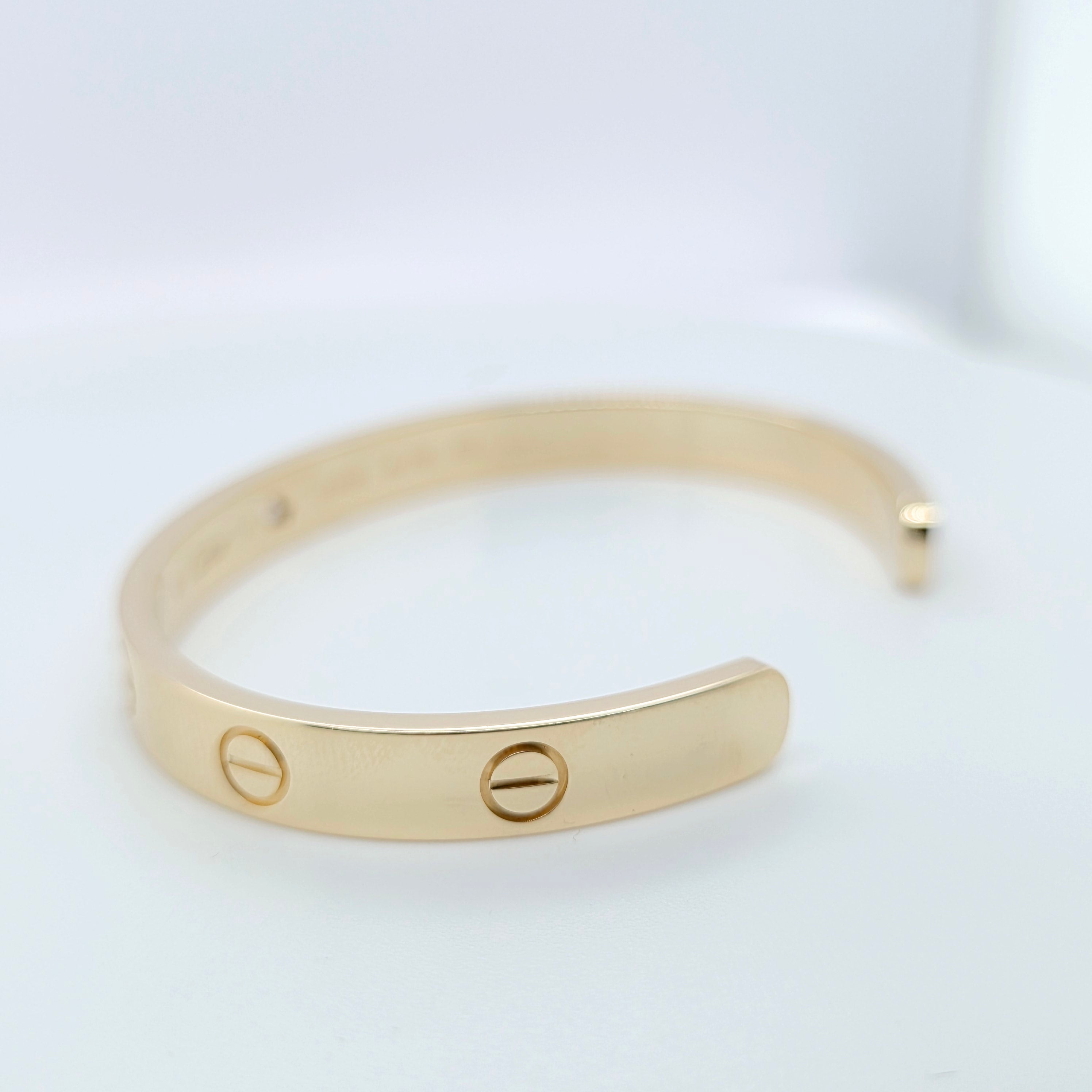 Cartier Love Cuff Bracelet-1 Diamond, 18ct Yellow Gold,Size 17, Box &2021 Papers