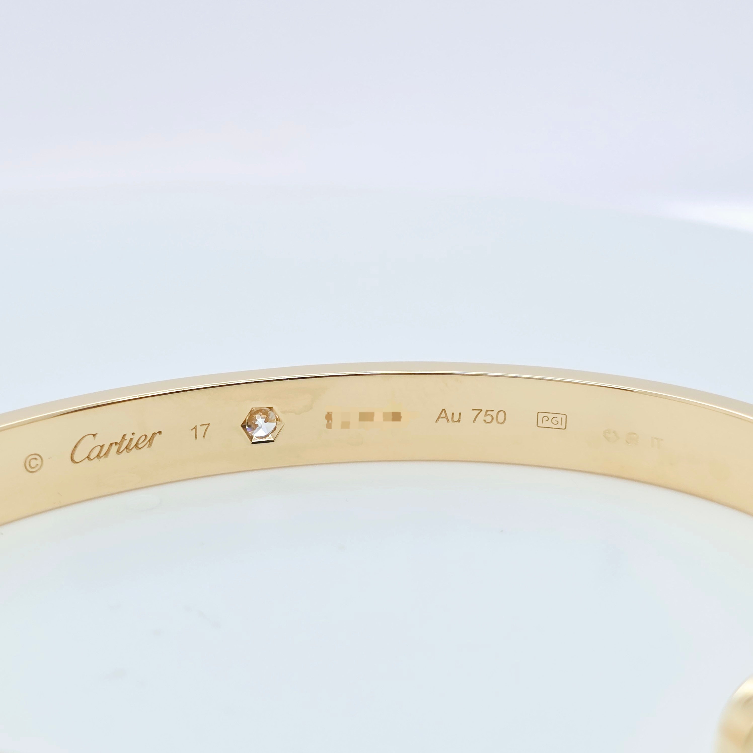Cartier Love Cuff Bracelet-1 Diamond, 18ct Yellow Gold,Size 17, Box &2021 Papers