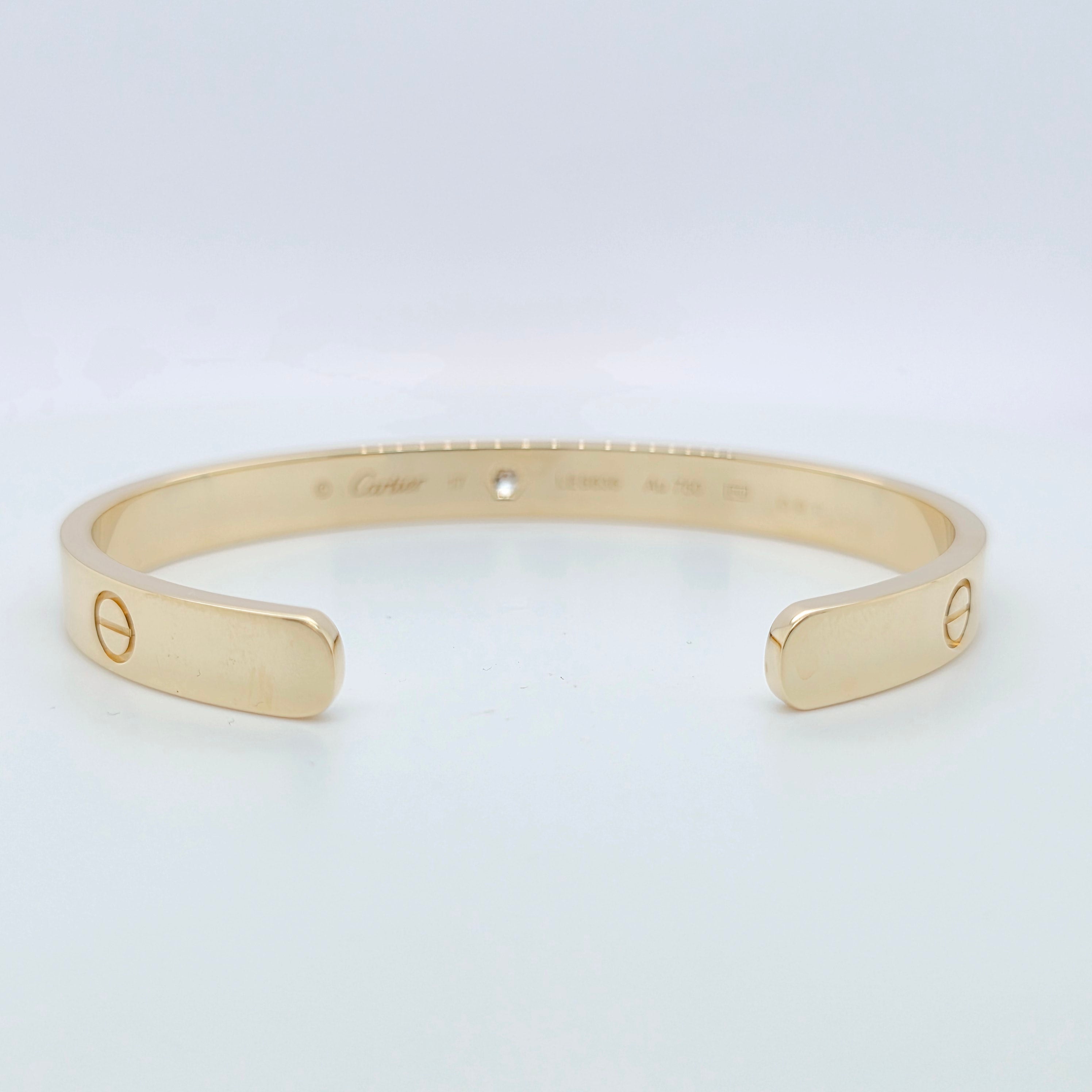 Cartier Love Cuff Bracelet-1 Diamond, 18ct Yellow Gold,Size 17, Box &2021 Papers