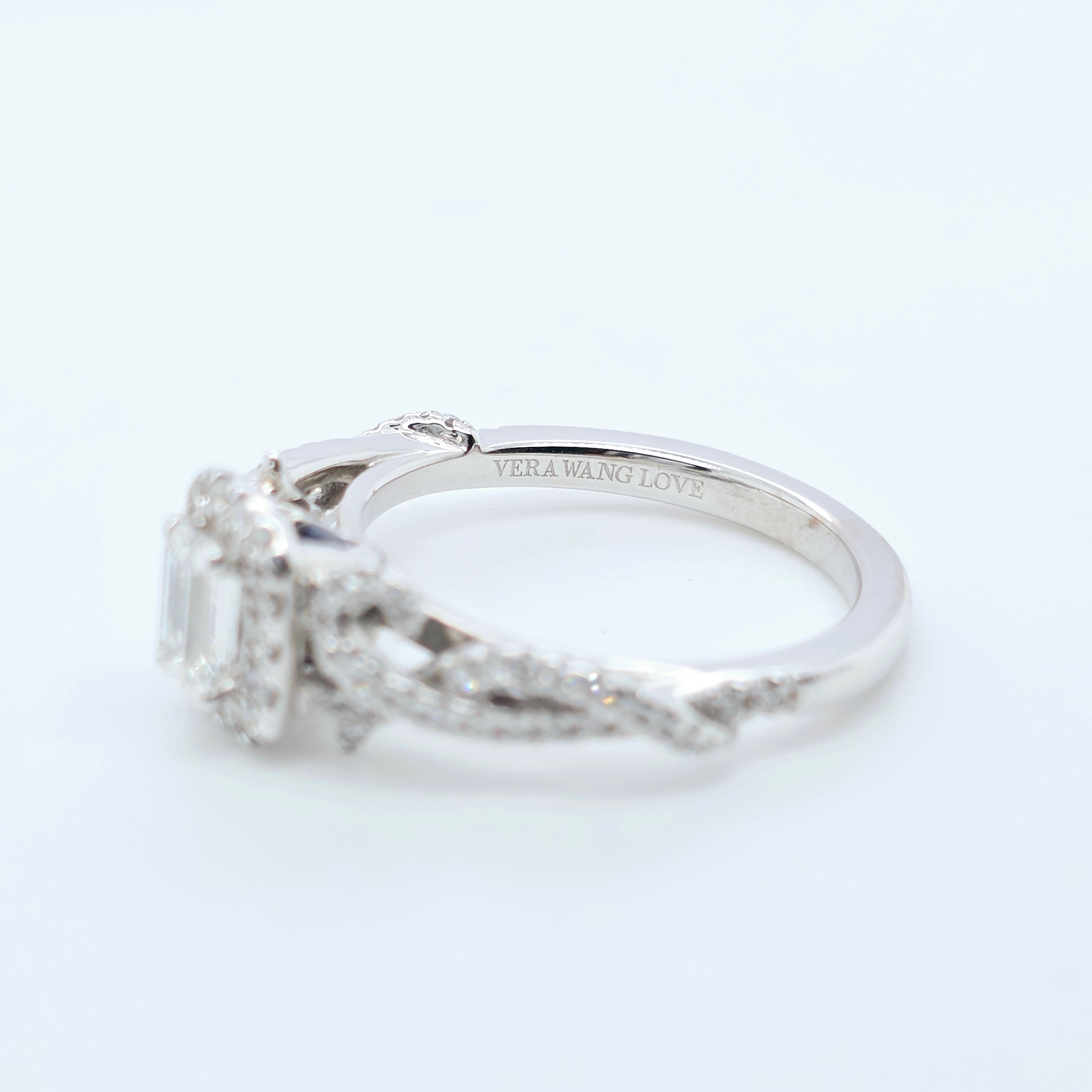 Vera Wang, Emerald Cut Diamond Halo, Diamonds Total 0.70ct, 18ct White Gold Chloe's Jewellers