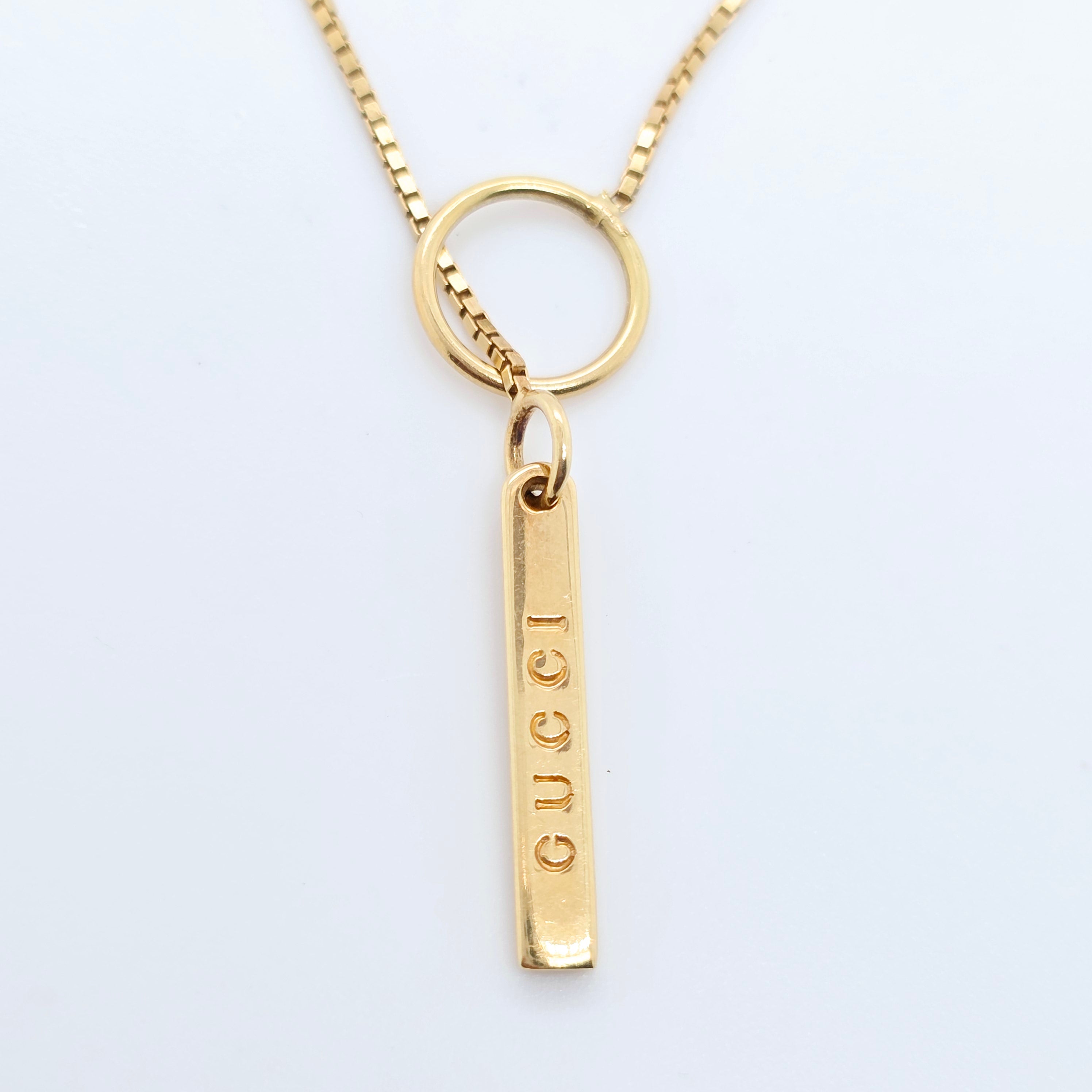 Gucci Lariat Bar Pendant Necklace, 18ct Yellow Gold, 17 Inches Chloe's Jewellers