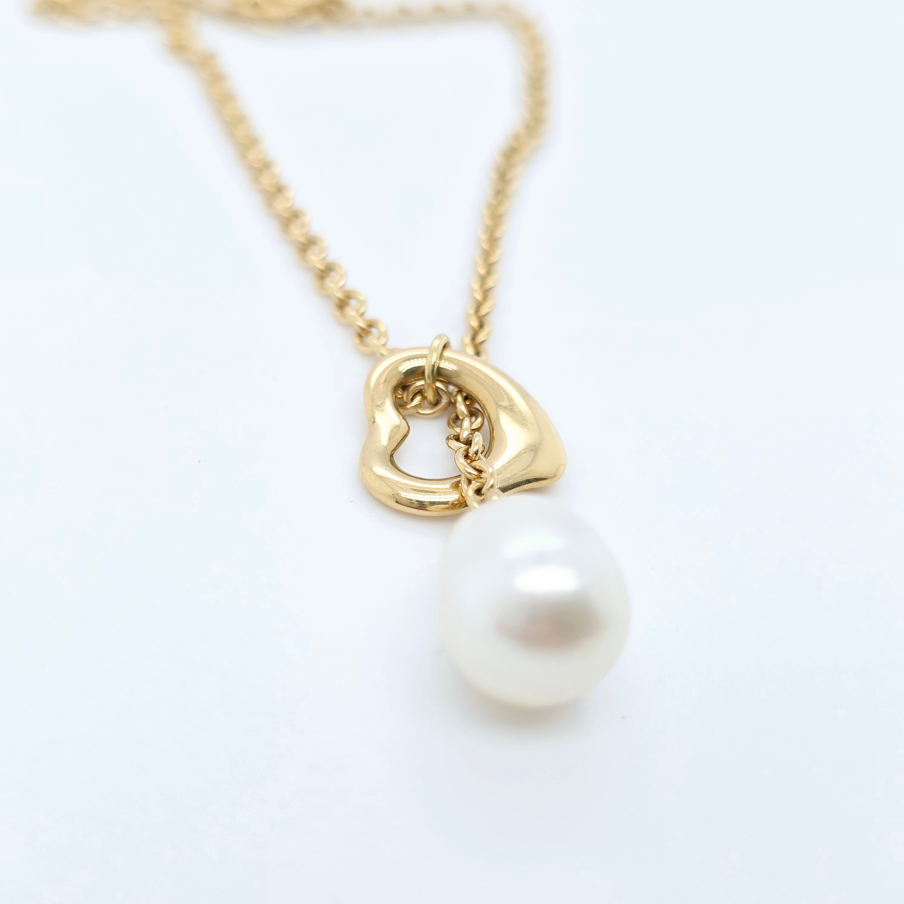 Tiffany & Co. Open Heart Lariat Pearl Necklace, 18ct Yellow Gold, 19.5 Inches