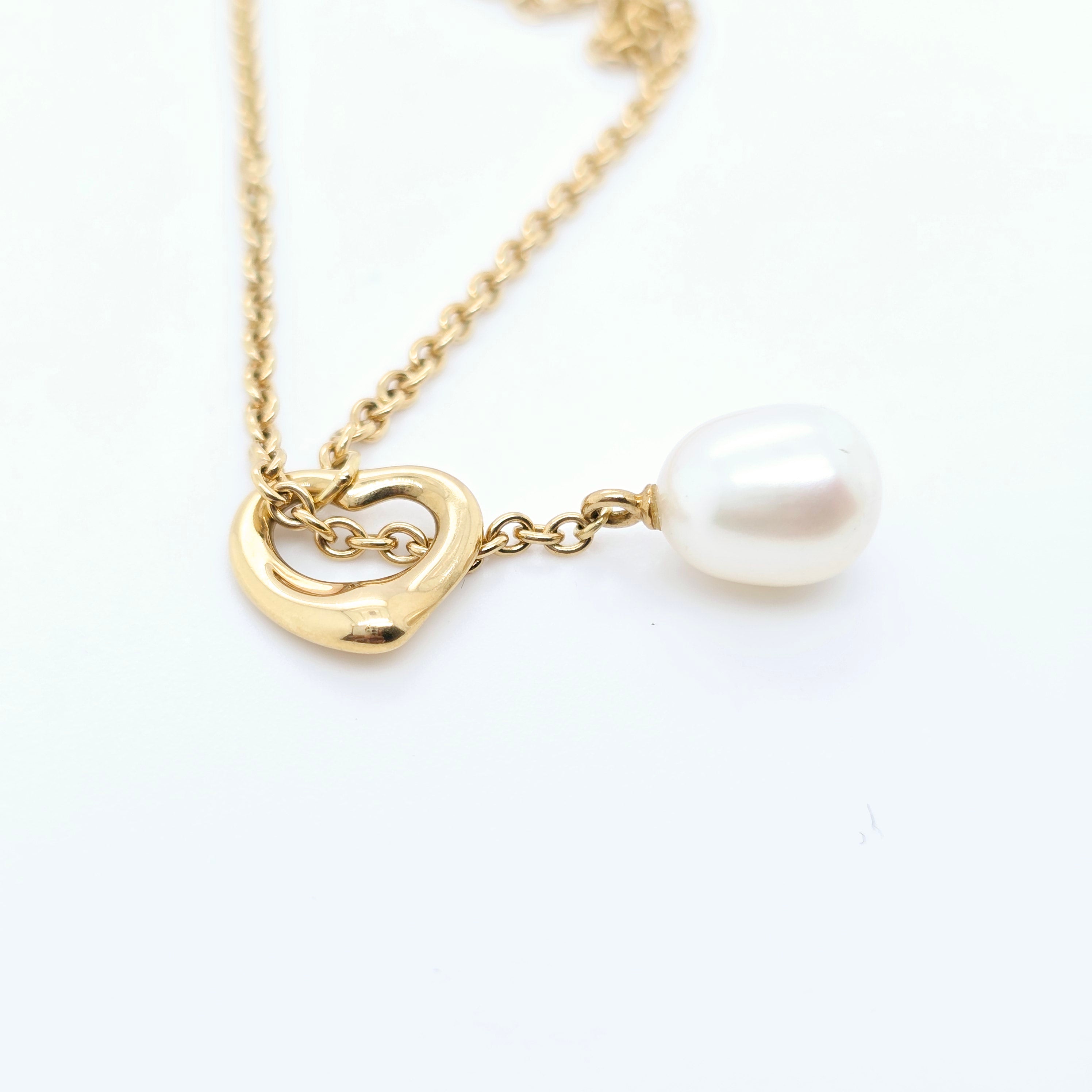 Tiffany & Co. Open Heart Lariat Pearl Necklace, 18ct Yellow Gold, 19.5 Inches