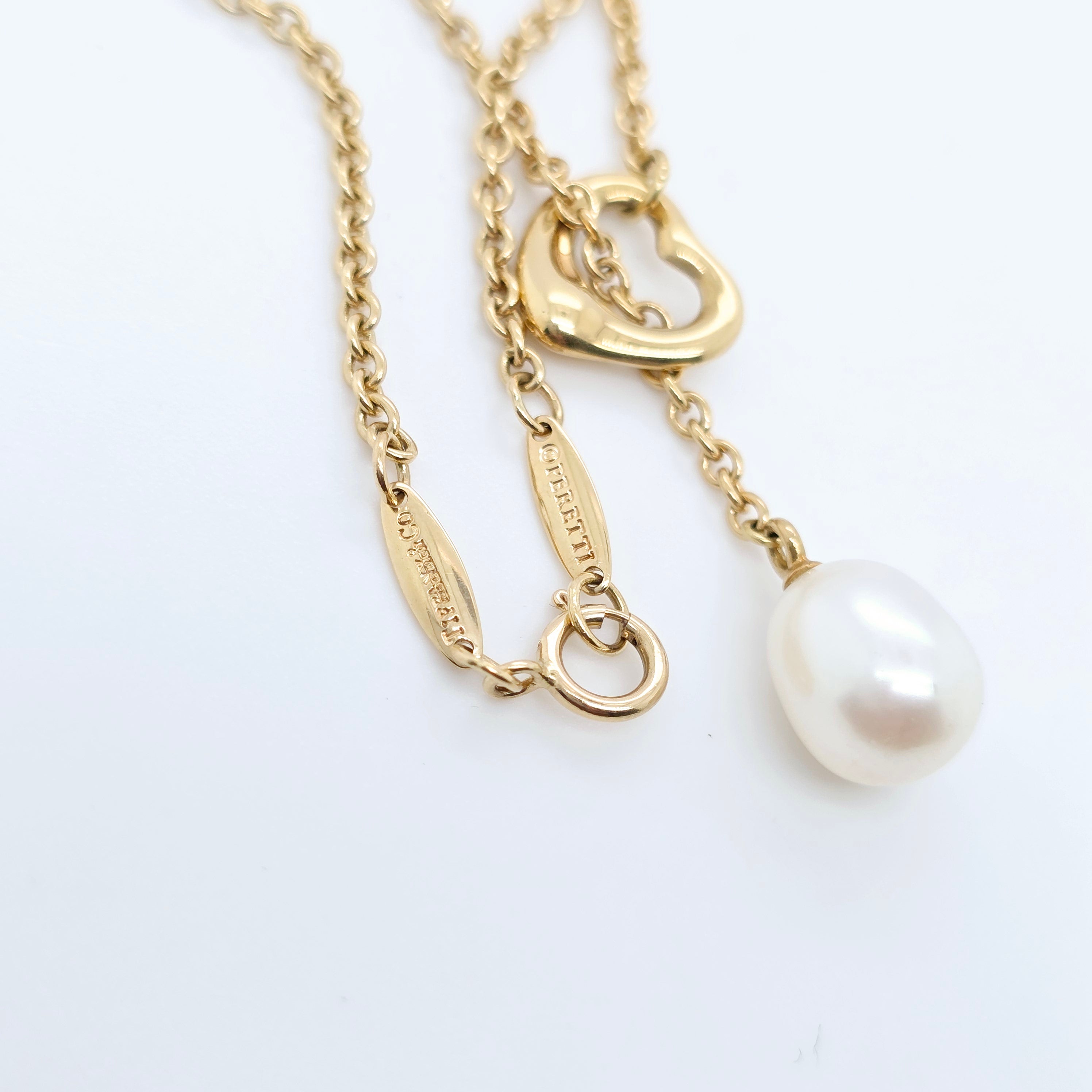 Tiffany & Co. Open Heart Lariat Pearl Necklace, 18ct Yellow Gold, 19.5 Inches