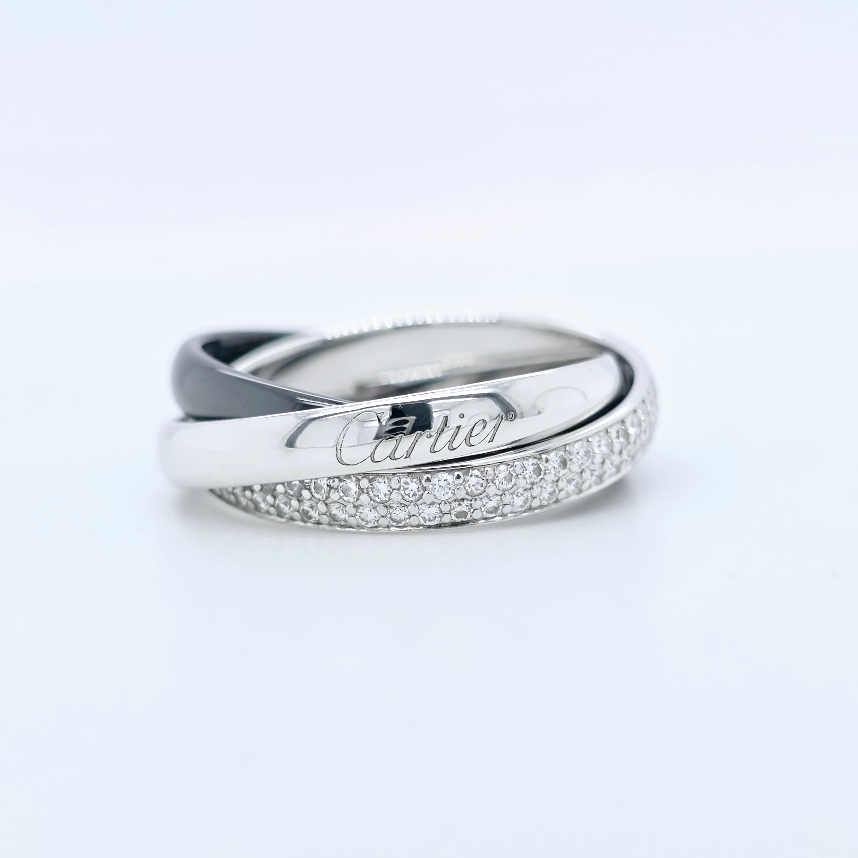 Cartier Trinity Ring , 18ct White Gold, Black Ceramic & Diamonds, Medium-Size 54 Chloe's Jewellers