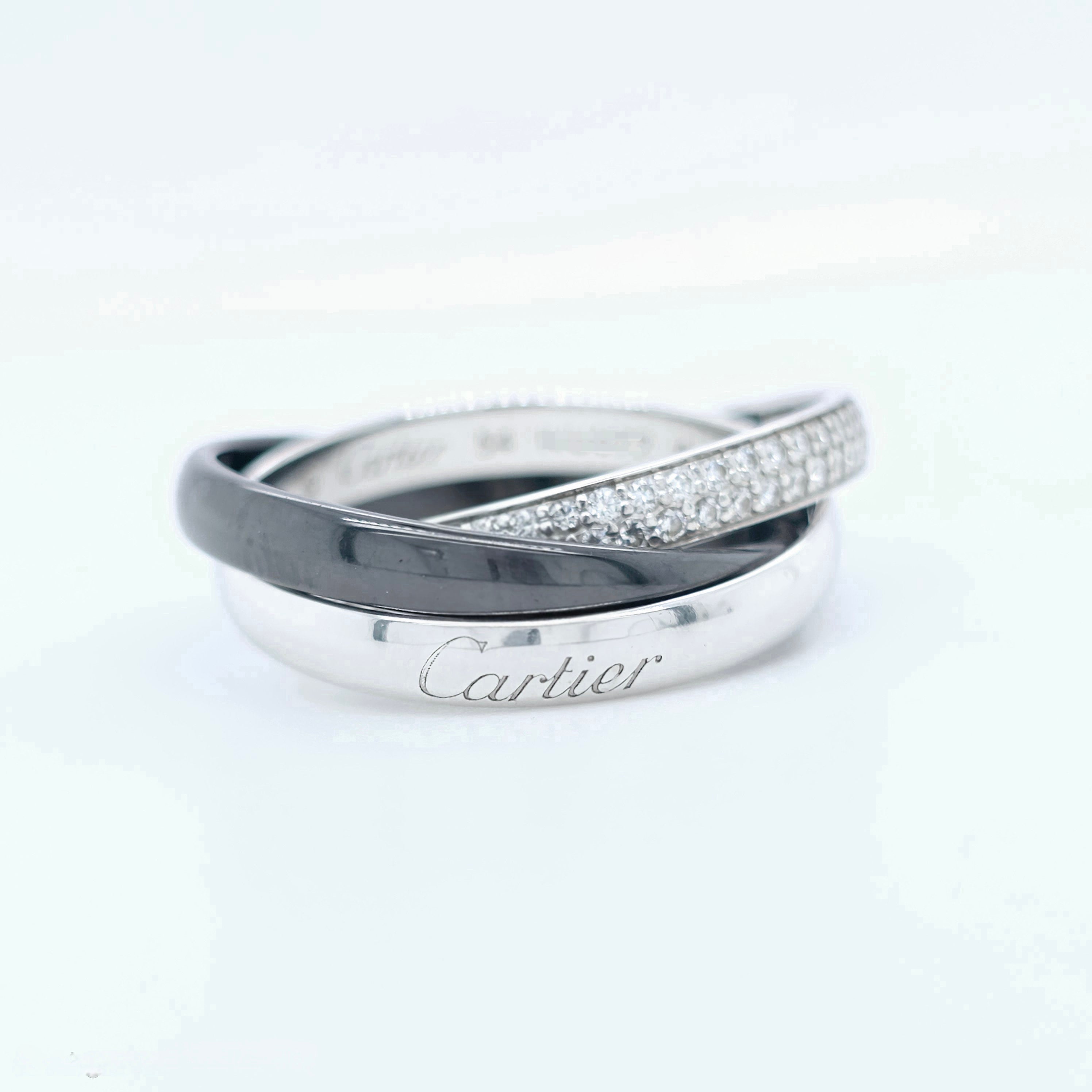 Cartier Trinity Ring , 18ct White Gold, Black Ceramic & Diamonds, Medium-Size 54 Chloe's Jewellers